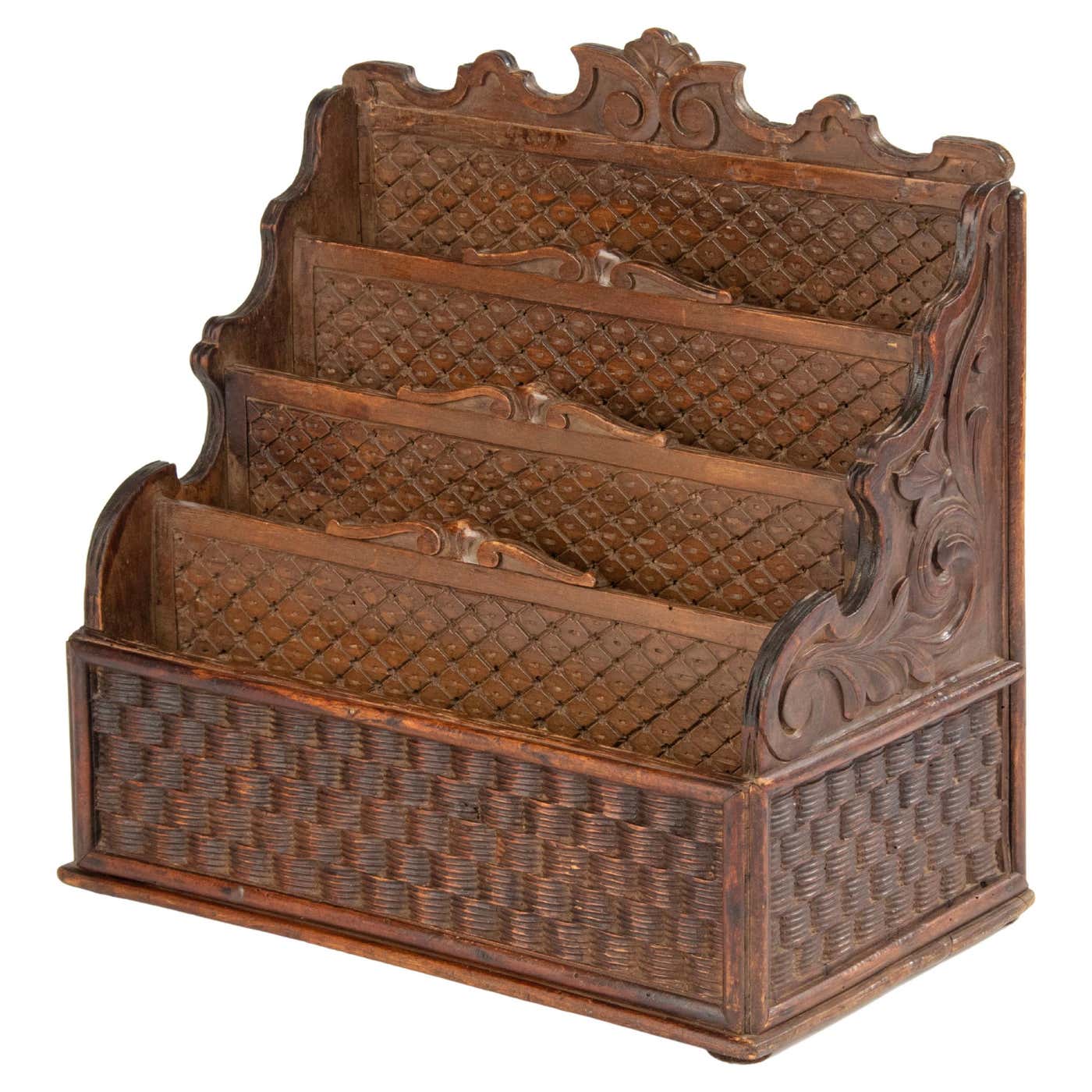 Late 19th Century Large Walnut Carved Desk Letter/Stationery Rack For ...