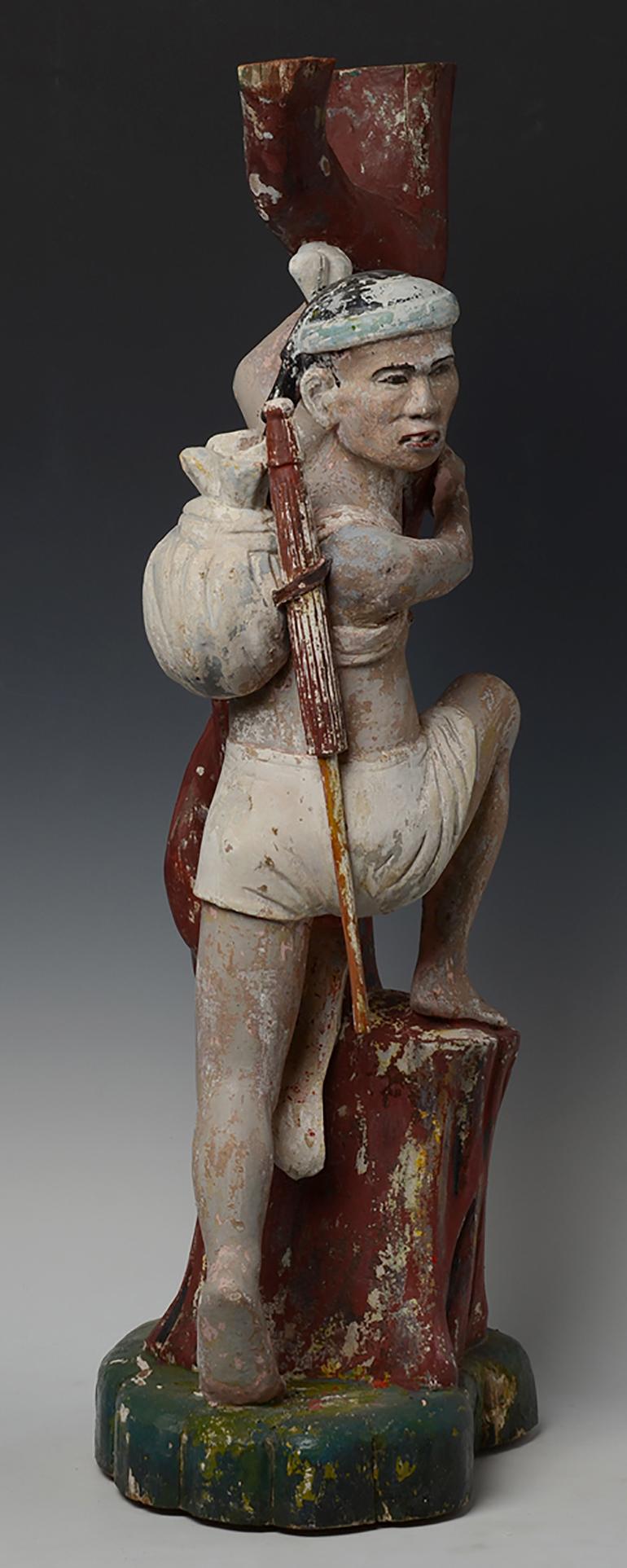Late 19th Century, Late Mandalay, Antique Burmese Wooden Figure Climbing Tree For Sale 9