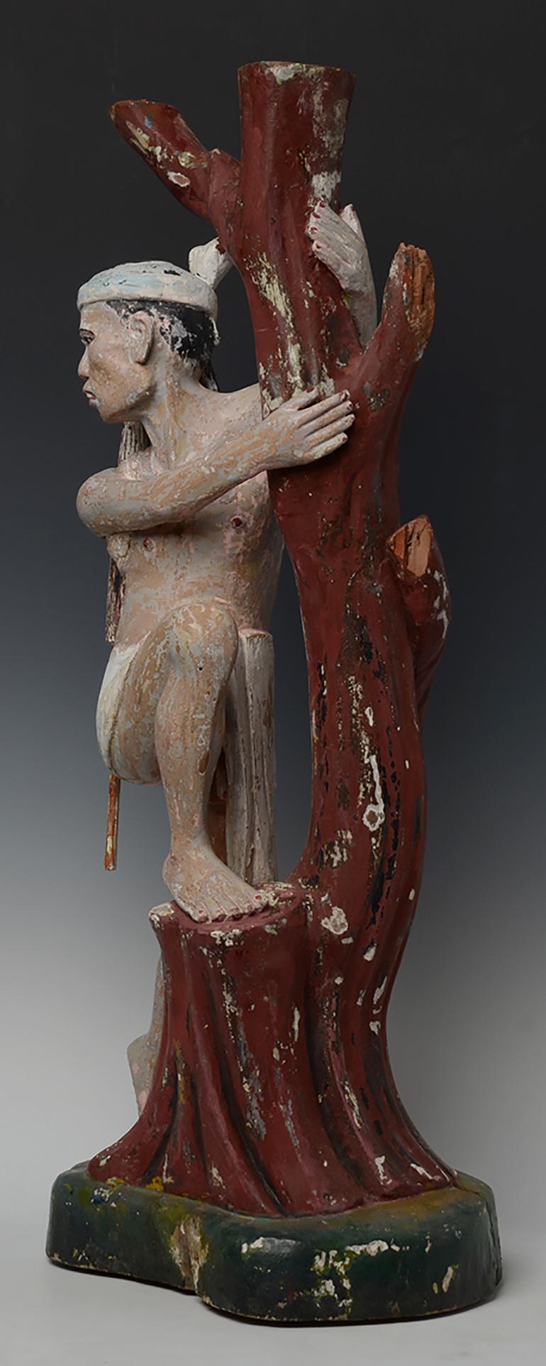 Late 19th Century, Late Mandalay, Antique Burmese Wooden Figure Climbing Tree For Sale 4