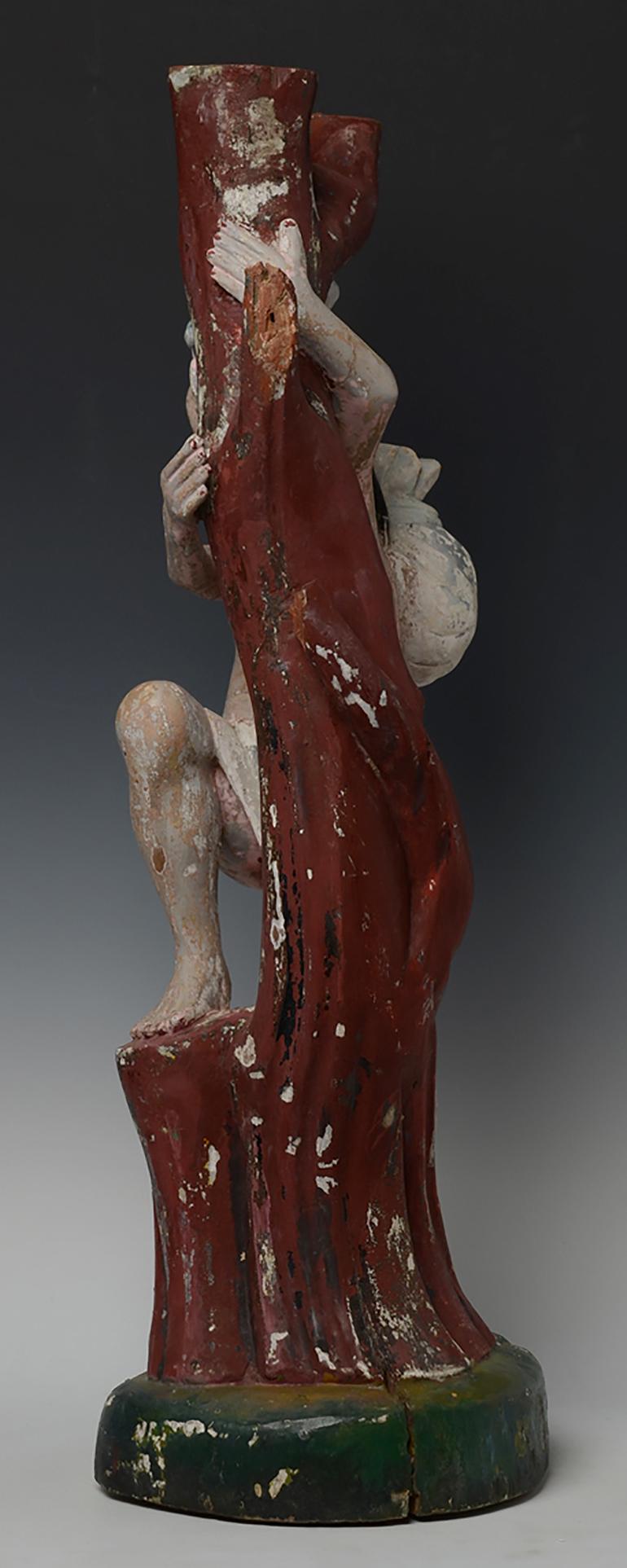 Late 19th Century, Late Mandalay, Antique Burmese Wooden Figure Climbing Tree For Sale 5