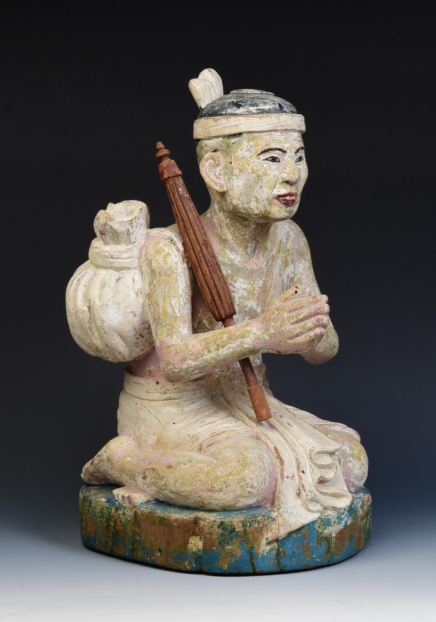 Fine del XIX secolo, fine Mandalay, antica figura seduta birmana in legno in vendita 7