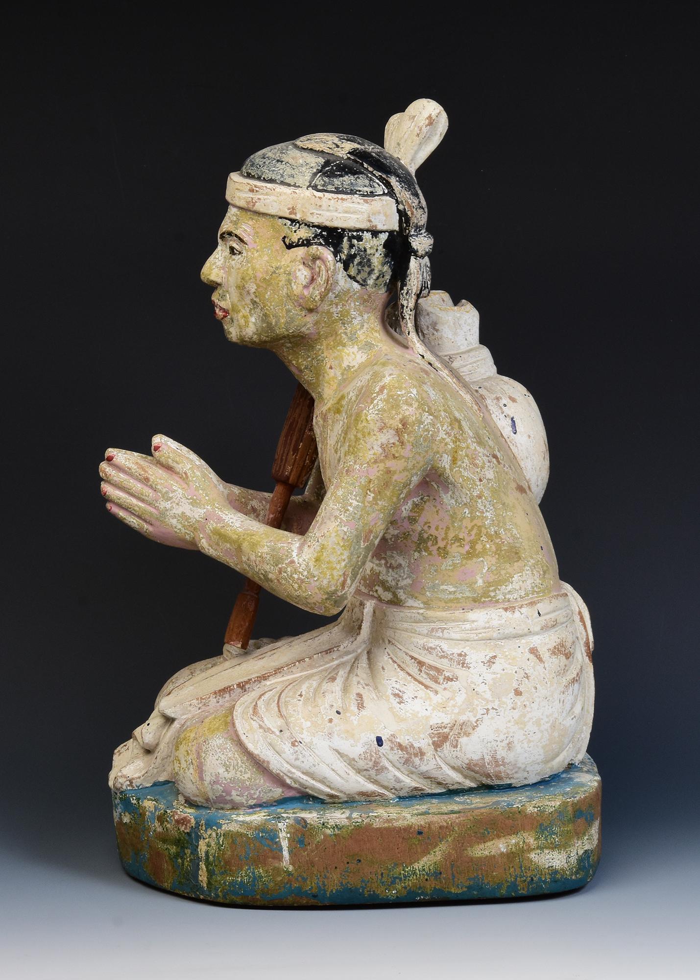 Fine del XIX secolo, fine Mandalay, antica figura seduta birmana in legno in vendita 2