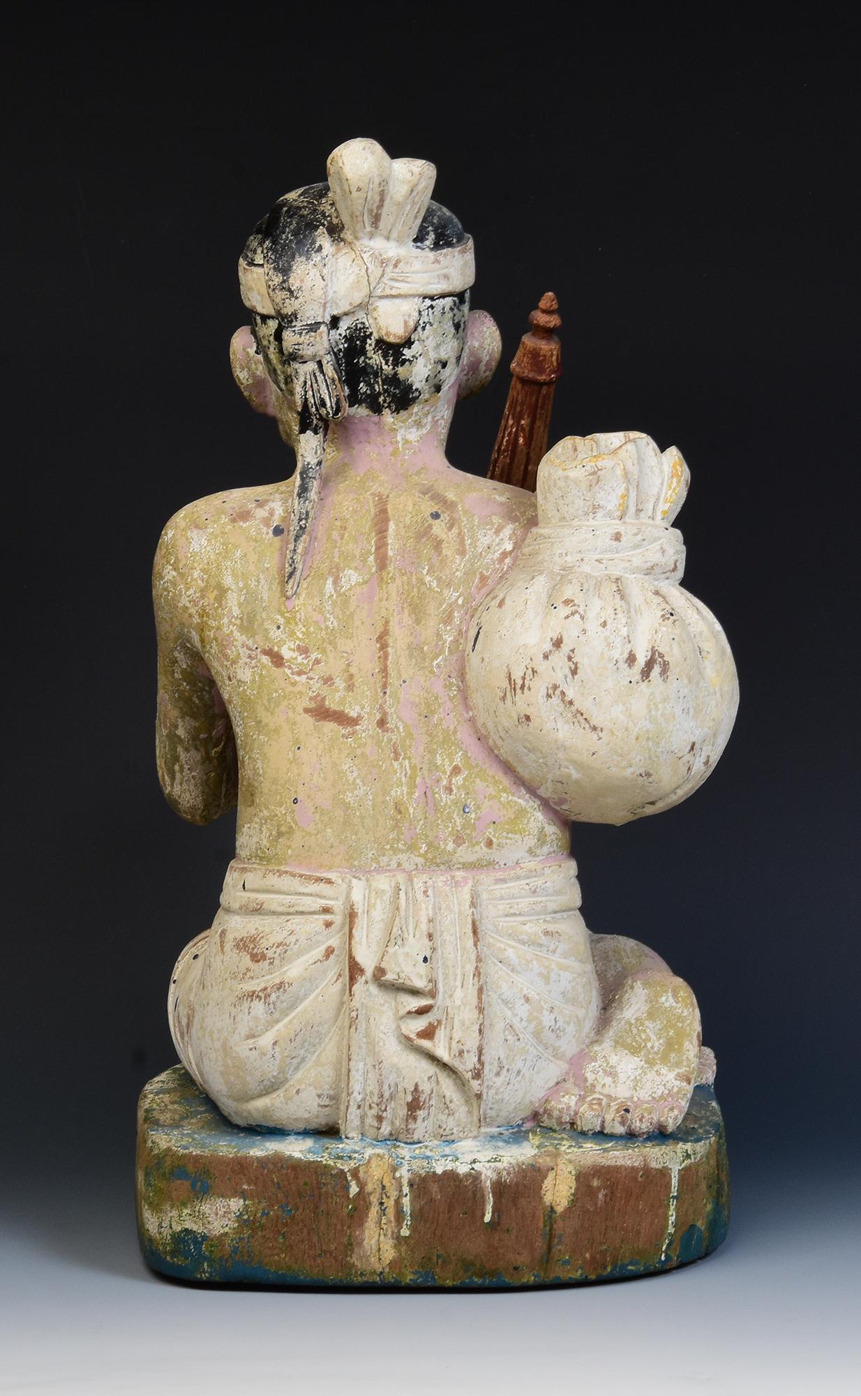 Fine del XIX secolo, fine Mandalay, antica figura seduta birmana in legno in vendita 3