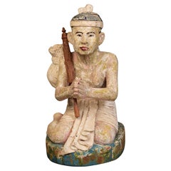 Late 19th Century, Late Mandalay, Antique Burmese Wooden Seated Figure