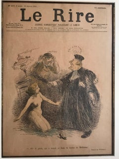 Copertine originali della rivista "Le Rire" della fine del XIX secolo in cornici dorate, set di 2