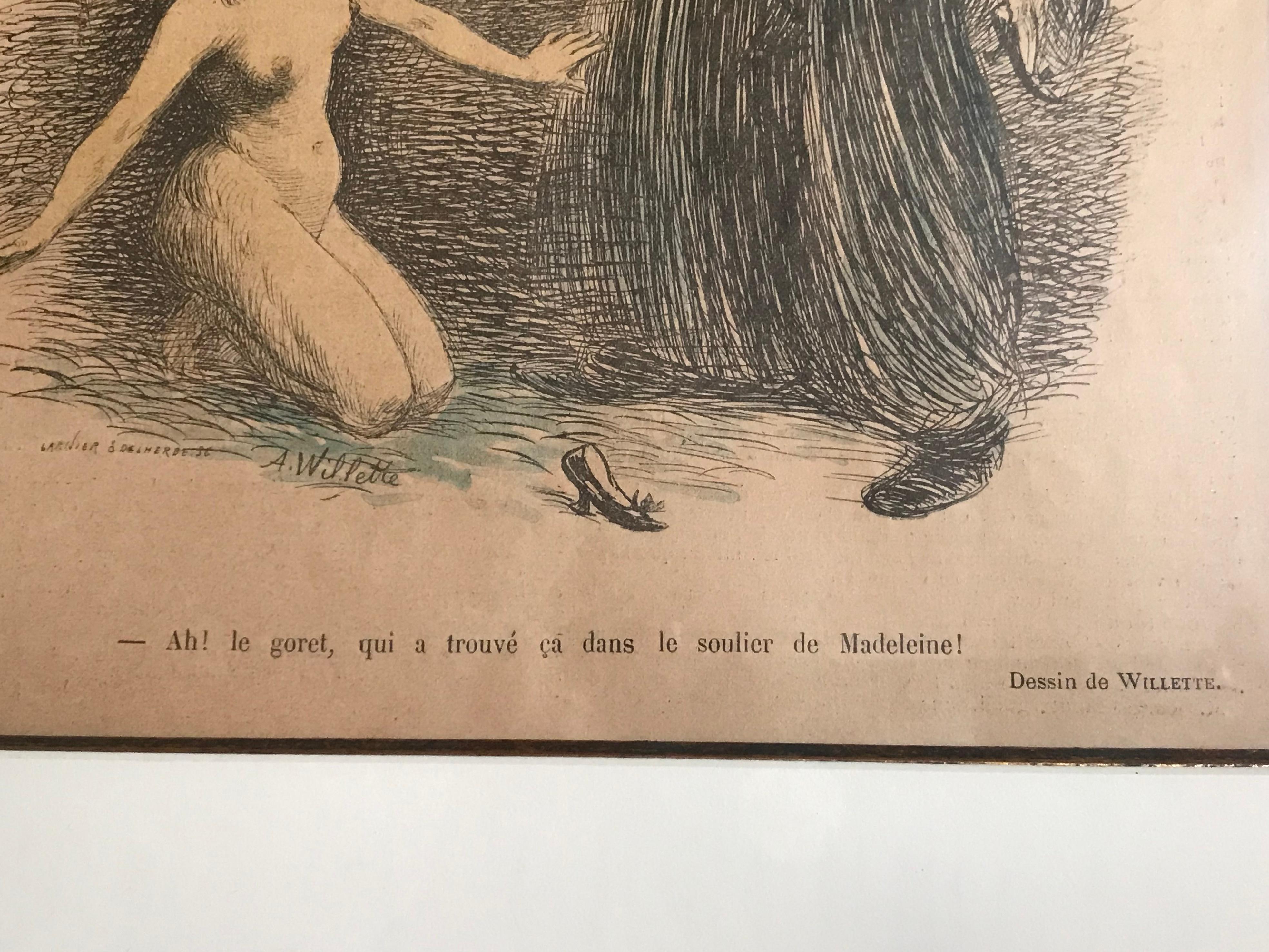 Français Couvertures de magazines originales « Le Rire » de la fin du XIXe siècle dans des cadres dorés, lot de 2 en vente