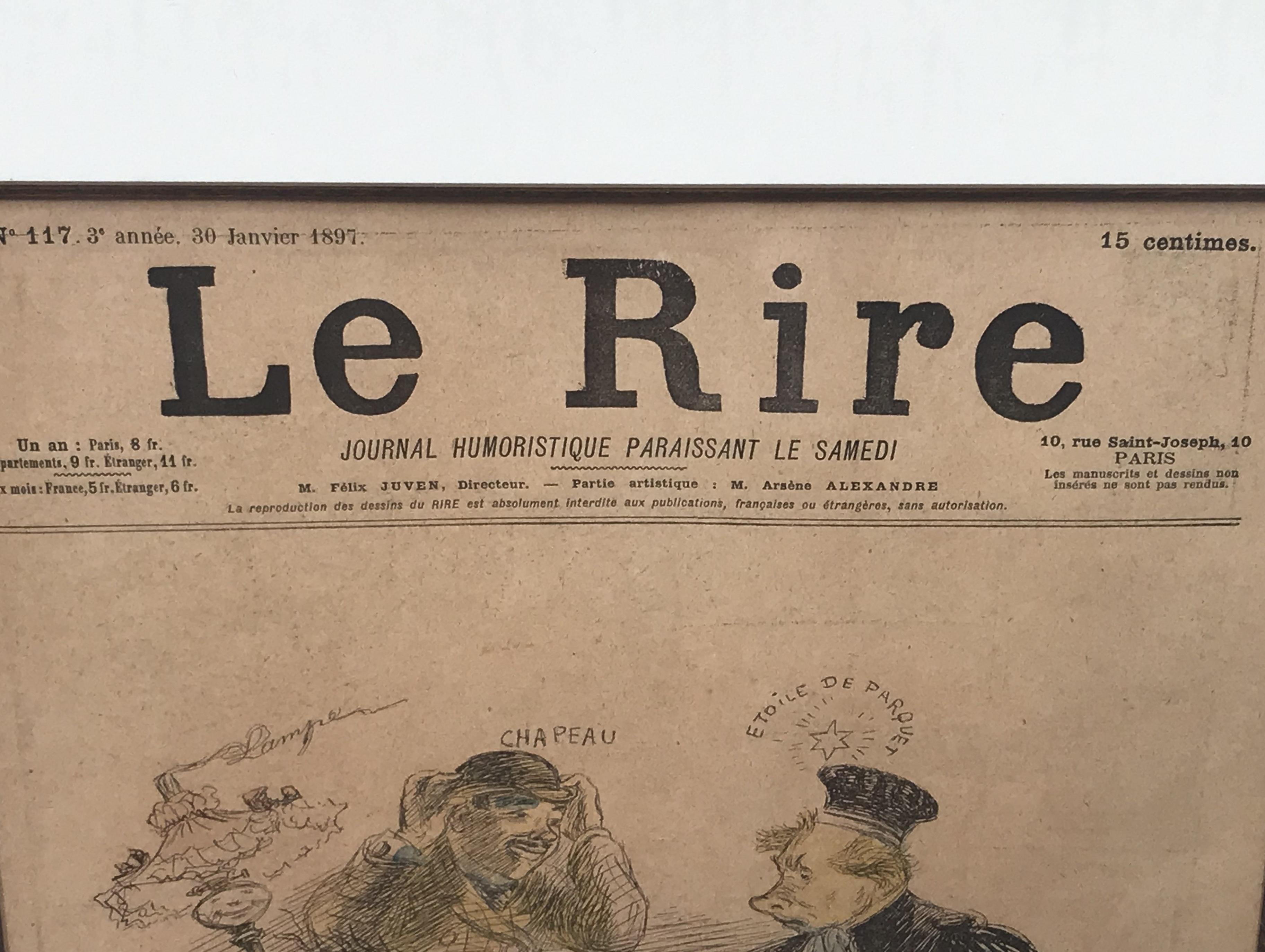 Set von 2 Original-Cover des Magazins „Le Rire“ aus dem späten 19. Jahrhundert in Goldrahmen im Zustand „Gut“ im Angebot in Pasadena, CA
