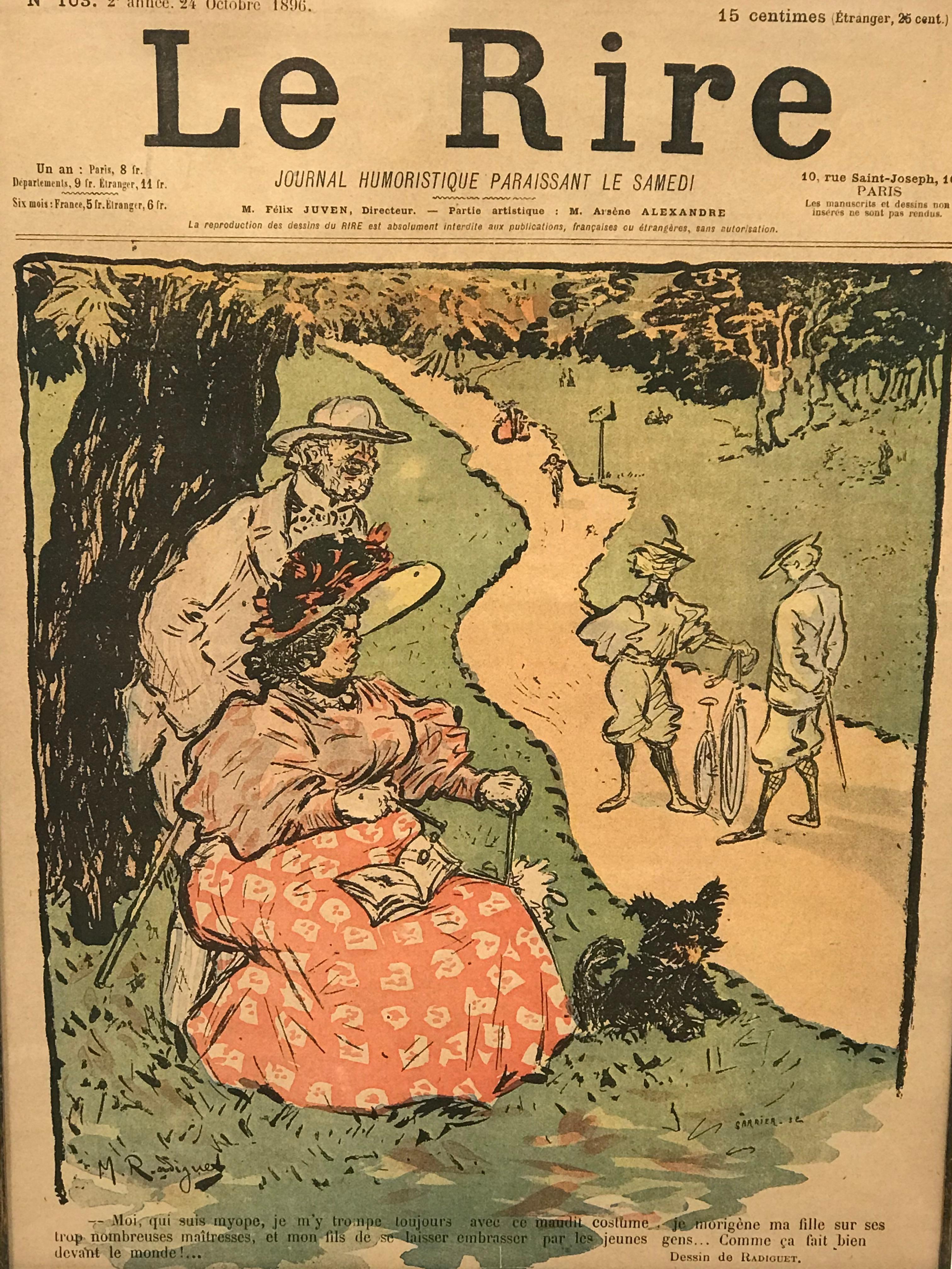 Set von 2 Original-Cover des Magazins „Le Rire“ aus dem späten 19. Jahrhundert in Goldrahmen (Spätes 19. Jahrhundert) im Angebot