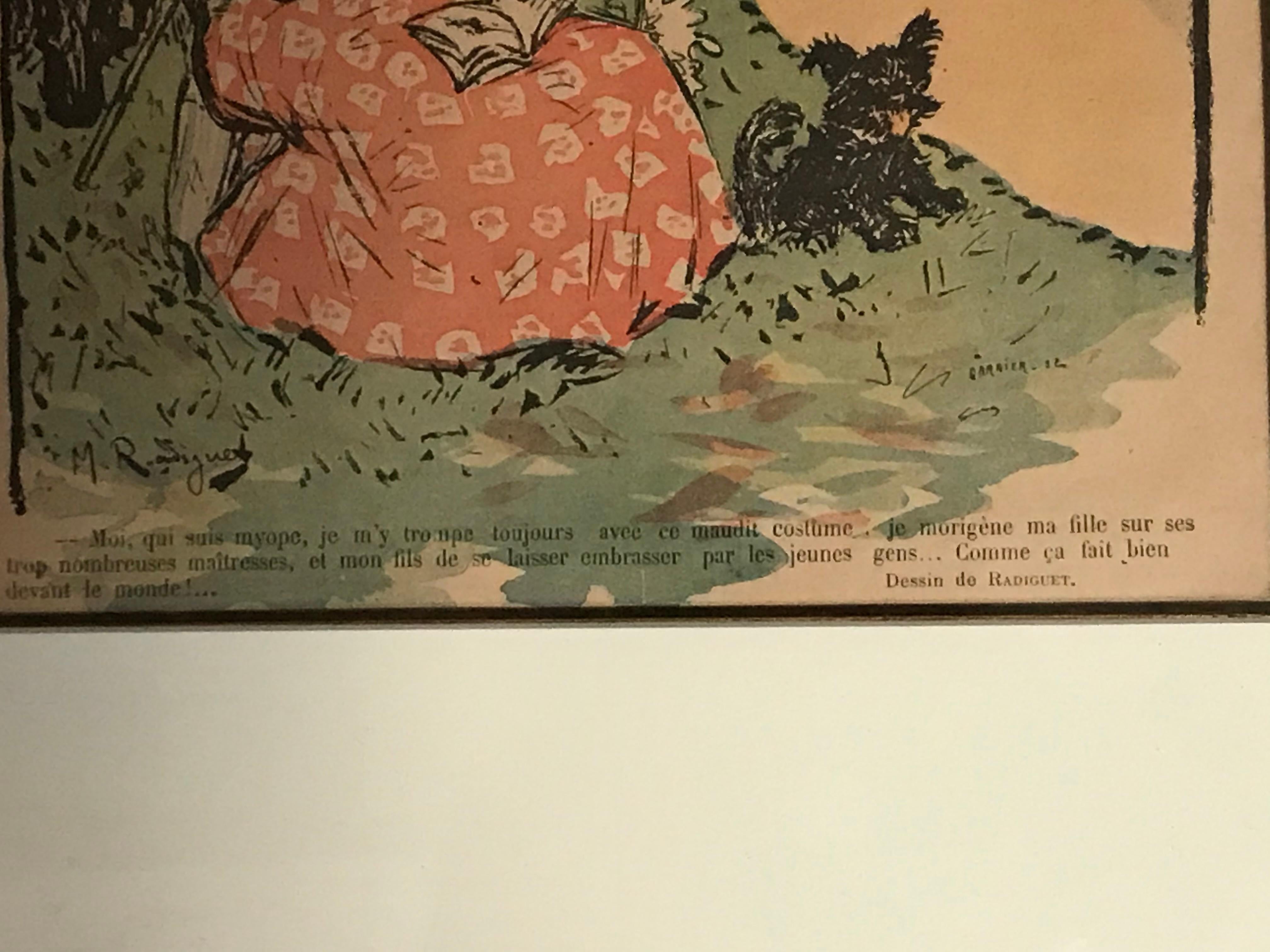 Set von 2 Original-Cover des Magazins „Le Rire“ aus dem späten 19. Jahrhundert in Goldrahmen (Papier) im Angebot
