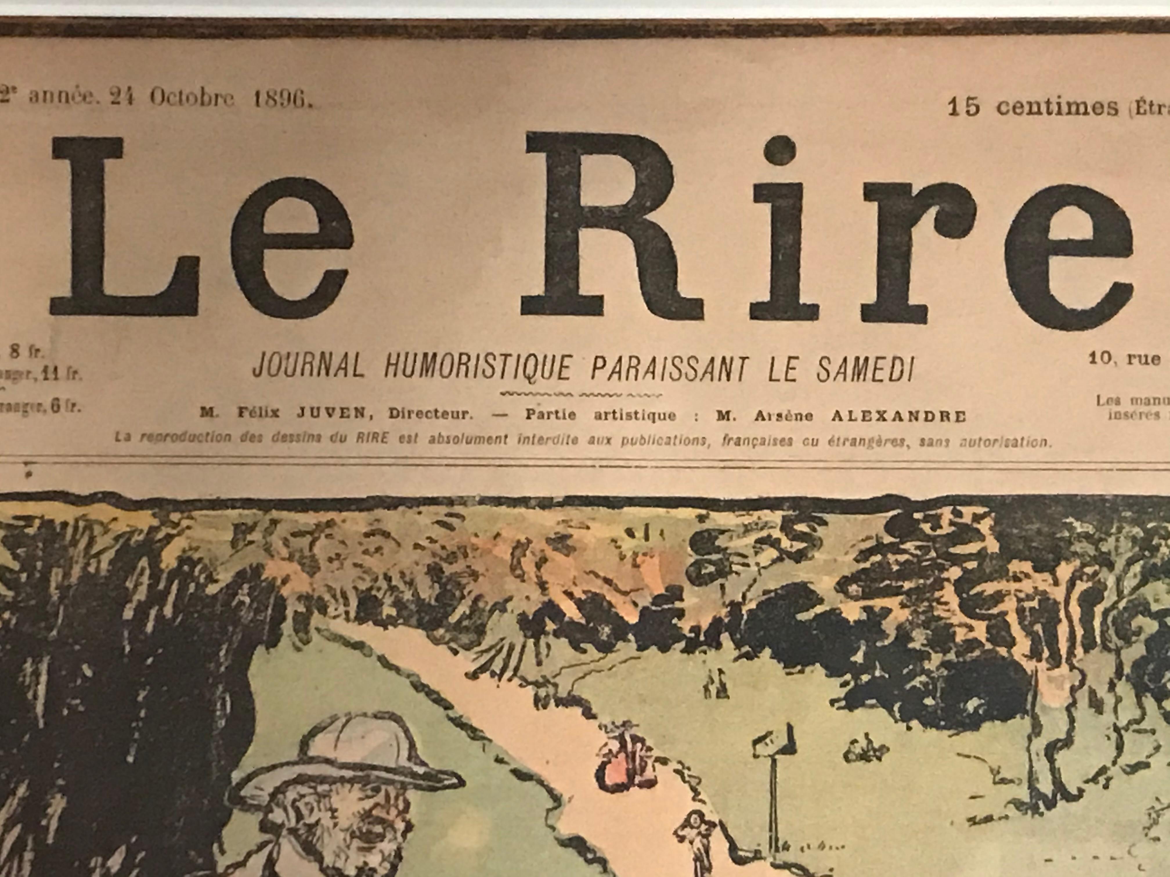 Set von 2 Original-Cover des Magazins „Le Rire“ aus dem späten 19. Jahrhundert in Goldrahmen im Angebot 1