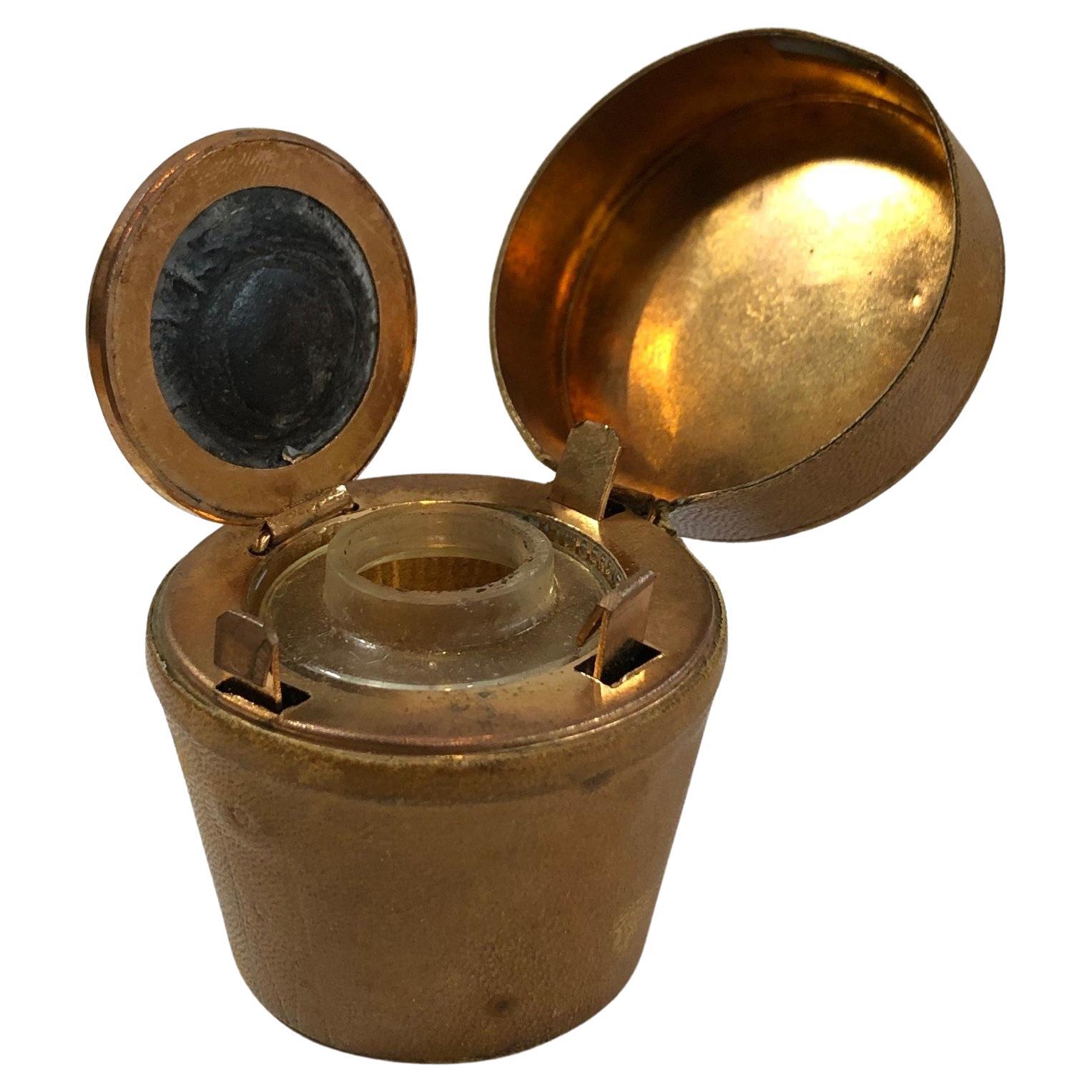 Late 19th Century Leather Mini Hat Box Traveling Inkwell  