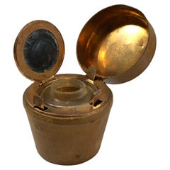 Antique Late 19th Century Leather Mini Hat Box Traveling Inkwell