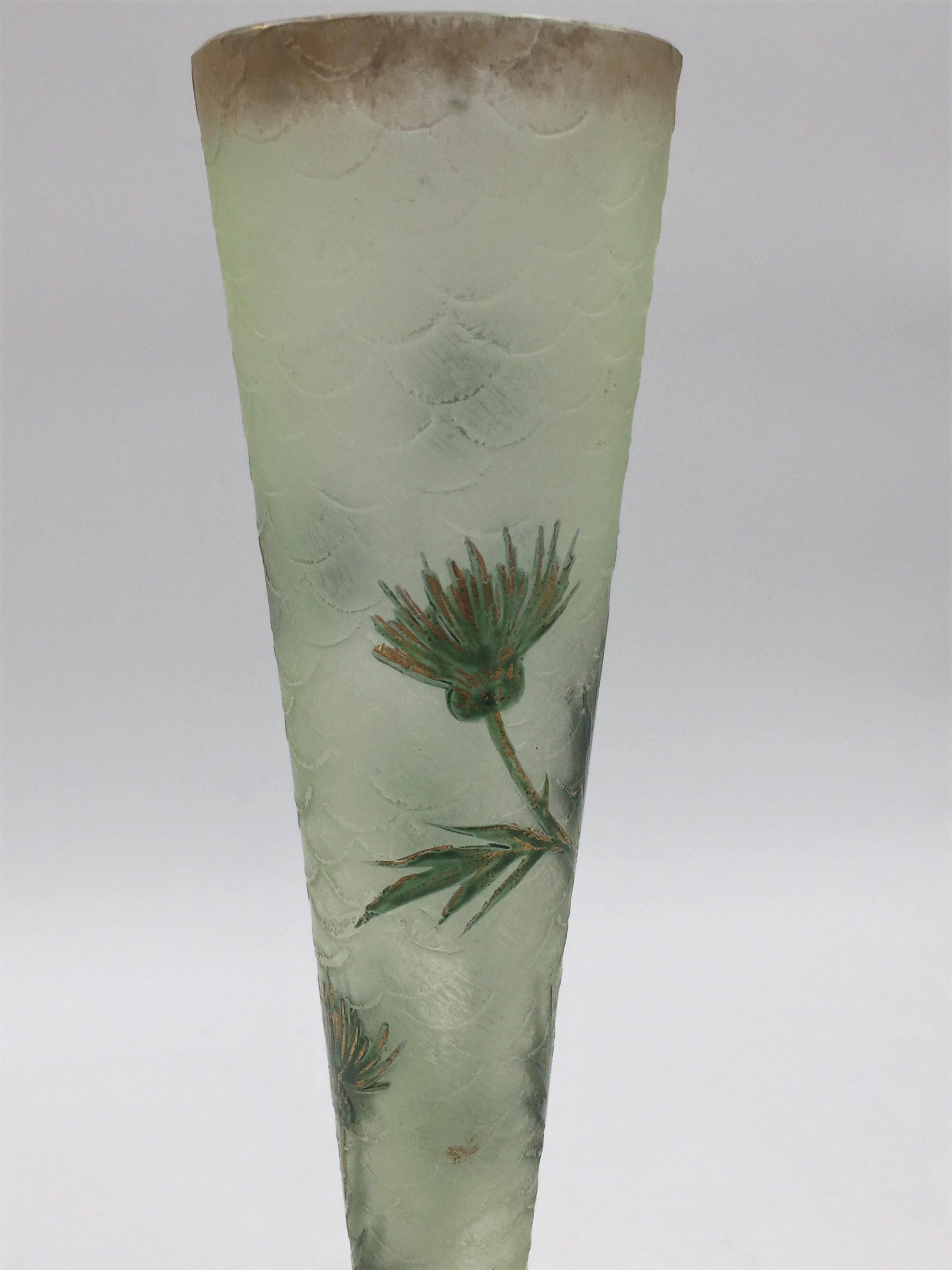 Arts and Crafts Late 19th Century Lebkuecher Sterling Silver and French Glass Vase Arts & Crafts For Sale