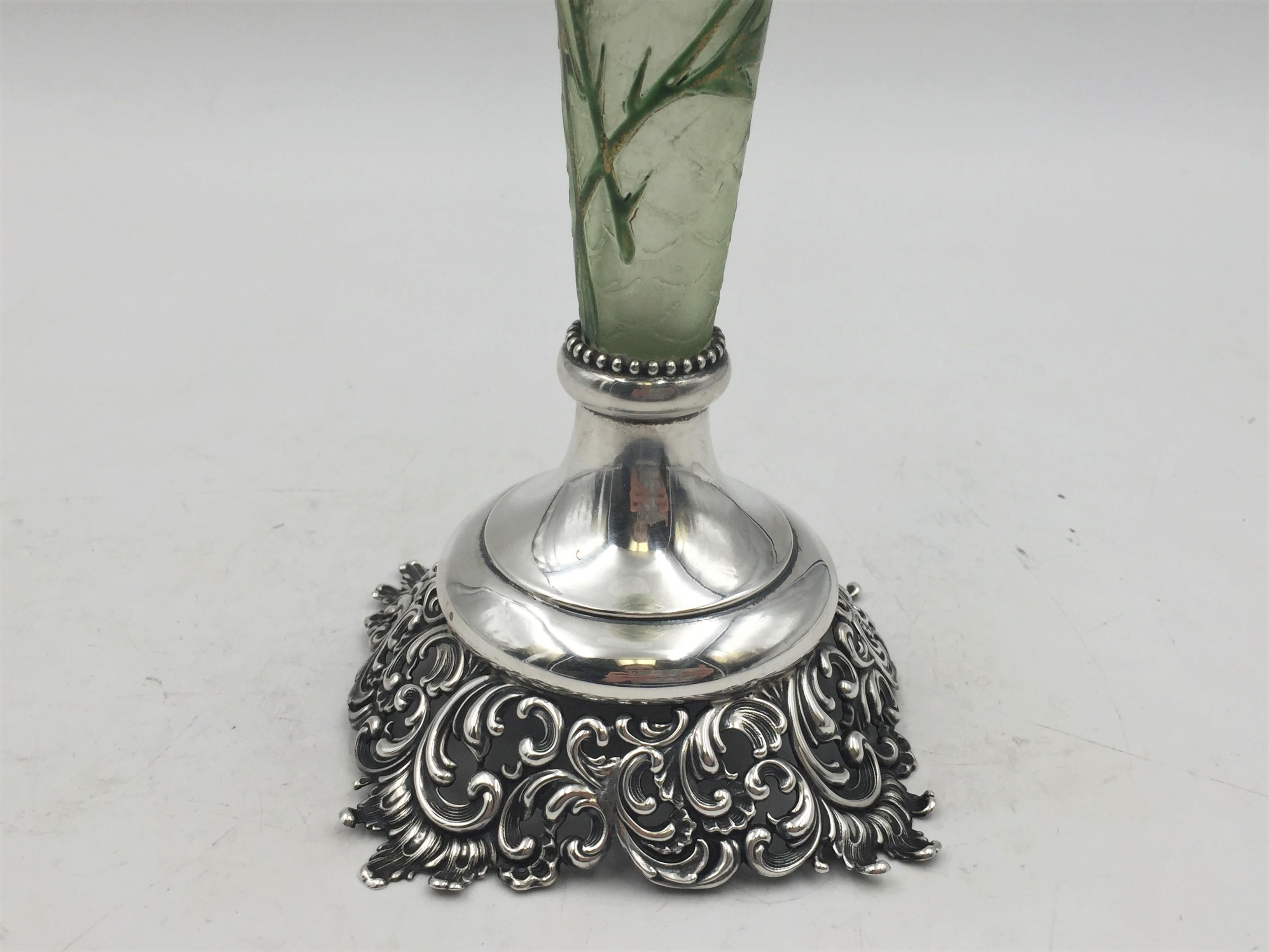 American Late 19th Century Lebkuecher Sterling Silver and French Glass Vase Arts & Crafts For Sale