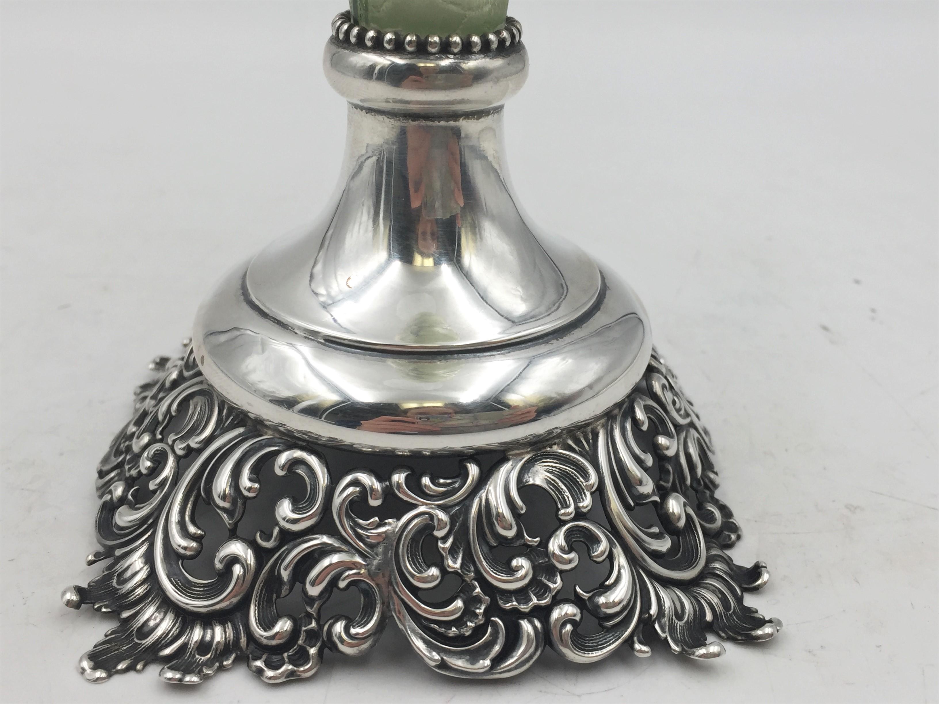 Frosted Late 19th Century Lebkuecher Sterling Silver and French Glass Vase Arts & Crafts For Sale