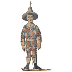 Antique Late 19th Century Lithograph French Pine Puppet