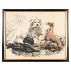 Vintage Late 19th Century Lithograph with Dogs, Joséphine Ducollet