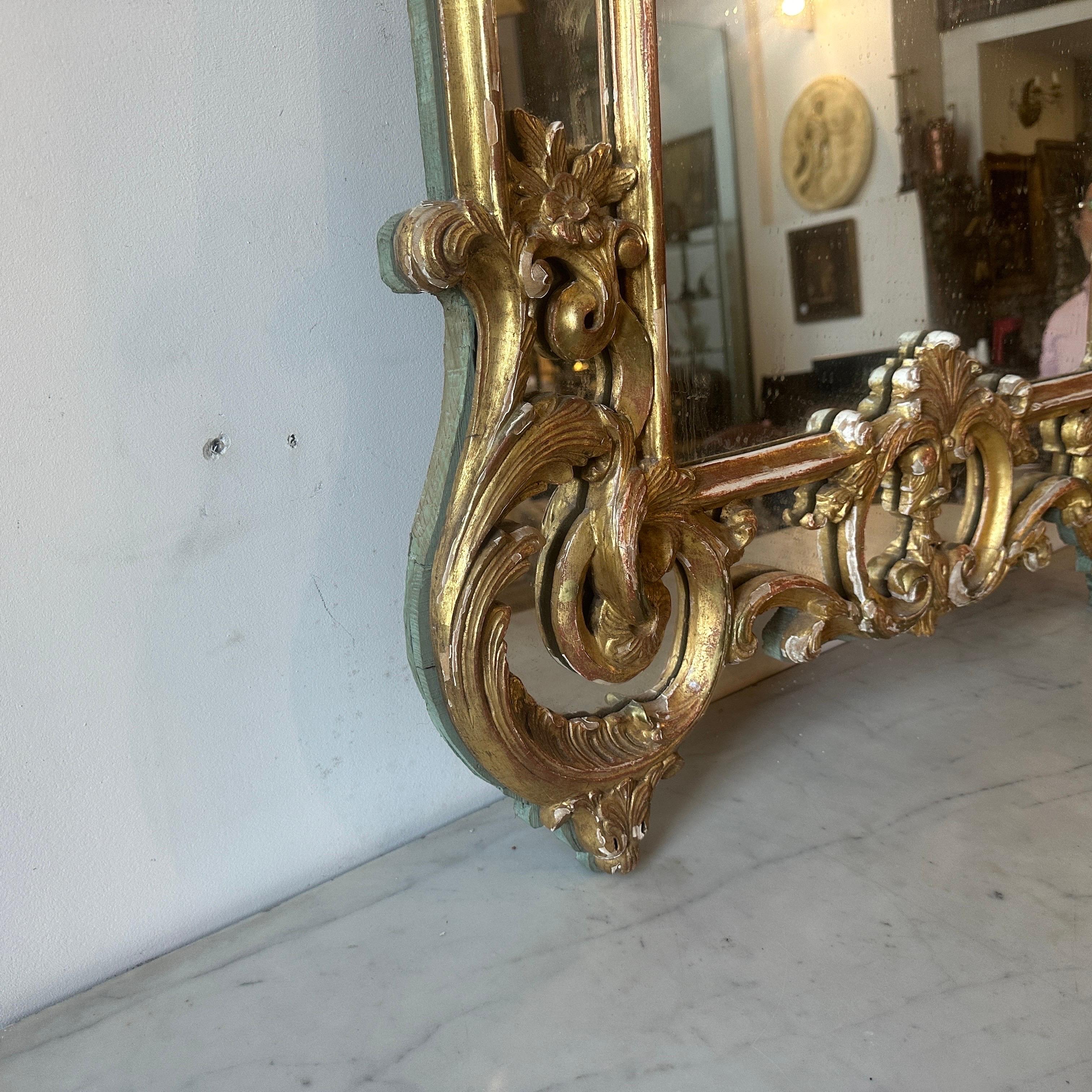 Hand-Carved Late 19th Century Louis Philippe Gilded Wood Italian Wall Mirror For Sale