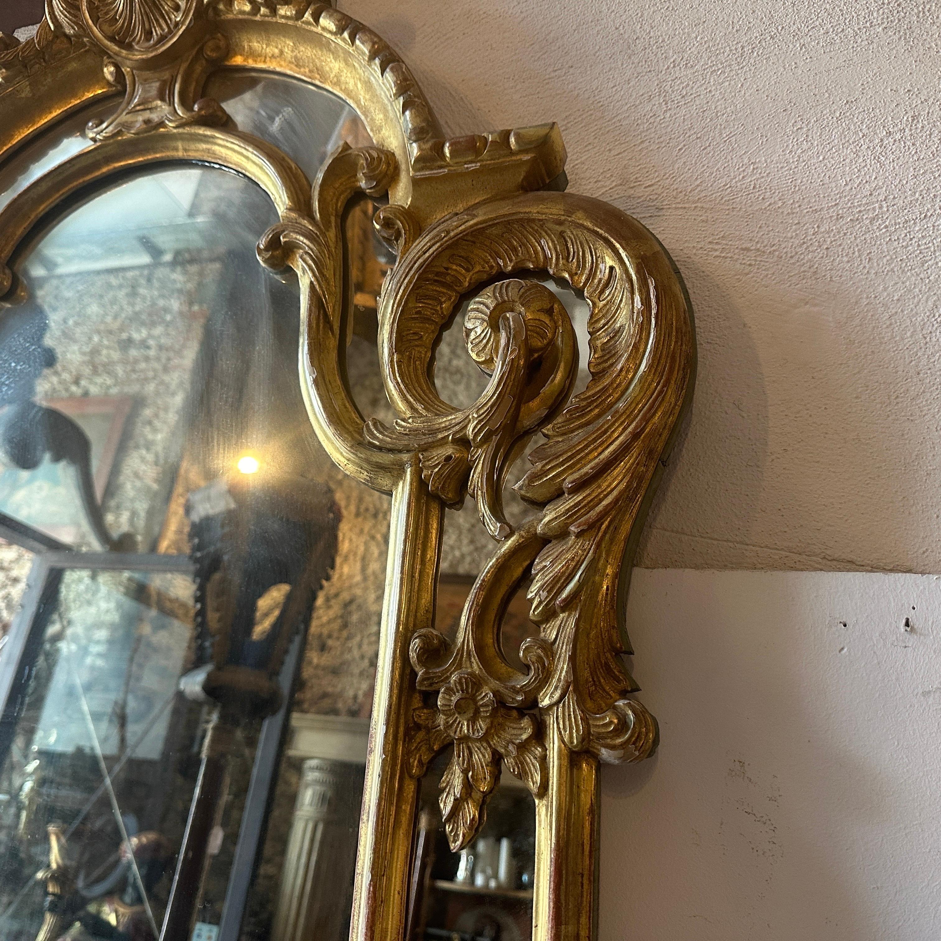 Late 19th Century Louis Philippe Gilded Wood Italian Wall Mirror For Sale 1