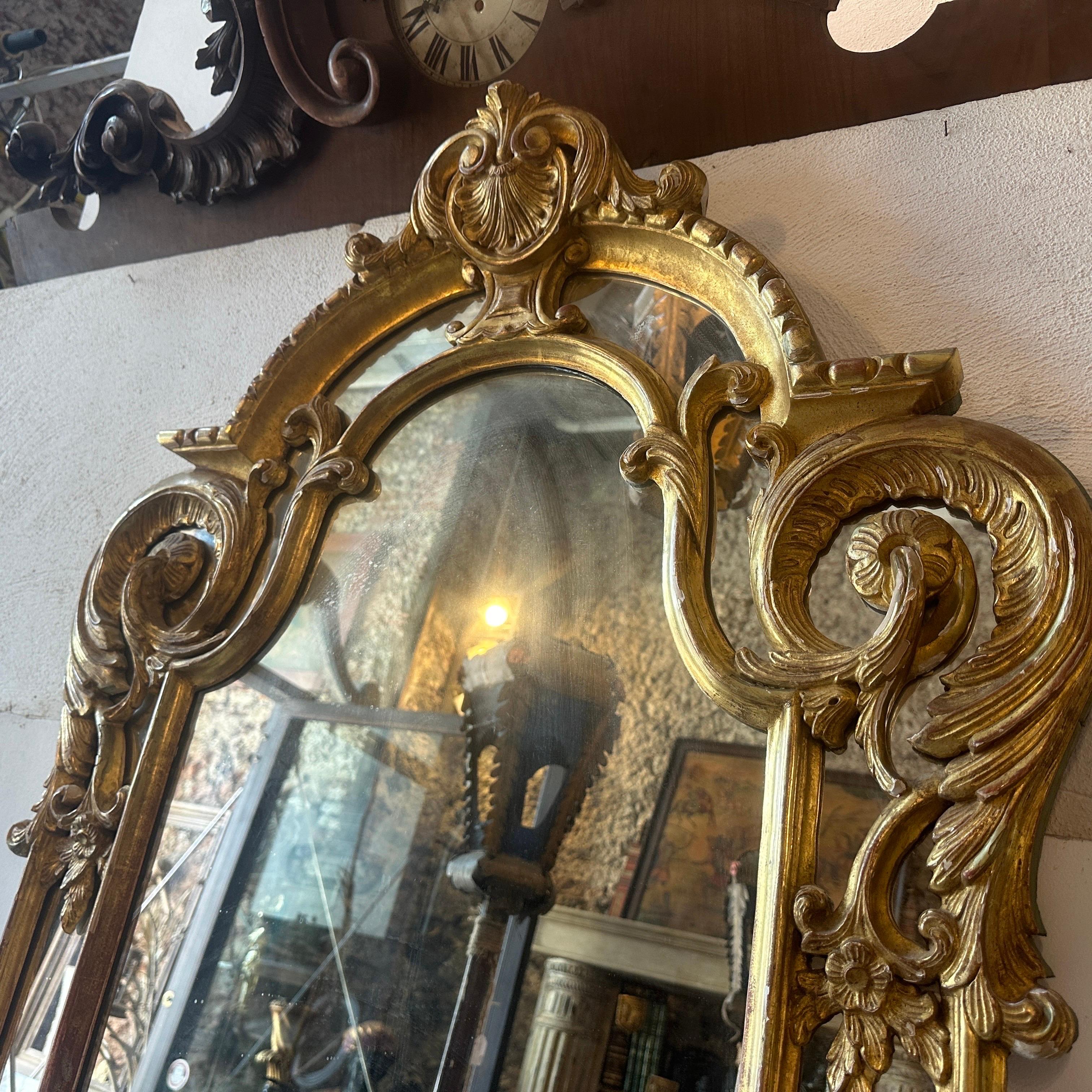 Late 19th Century Louis Philippe Gilded Wood Italian Wall Mirror For Sale 2