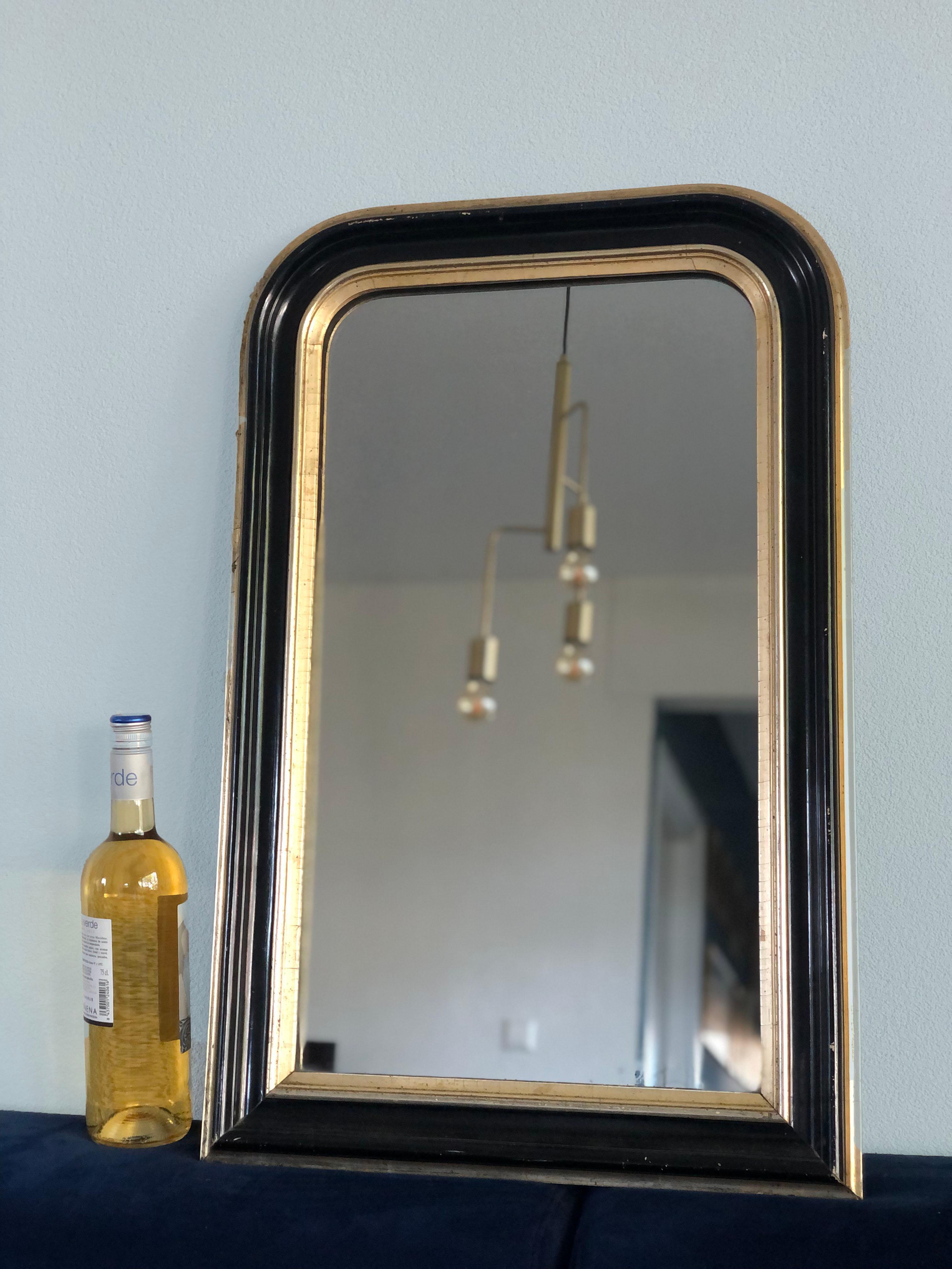 Late 19th Century Louis Philippe Mirror in Black and Gold France In Fair Condition In Bjuråker, SE