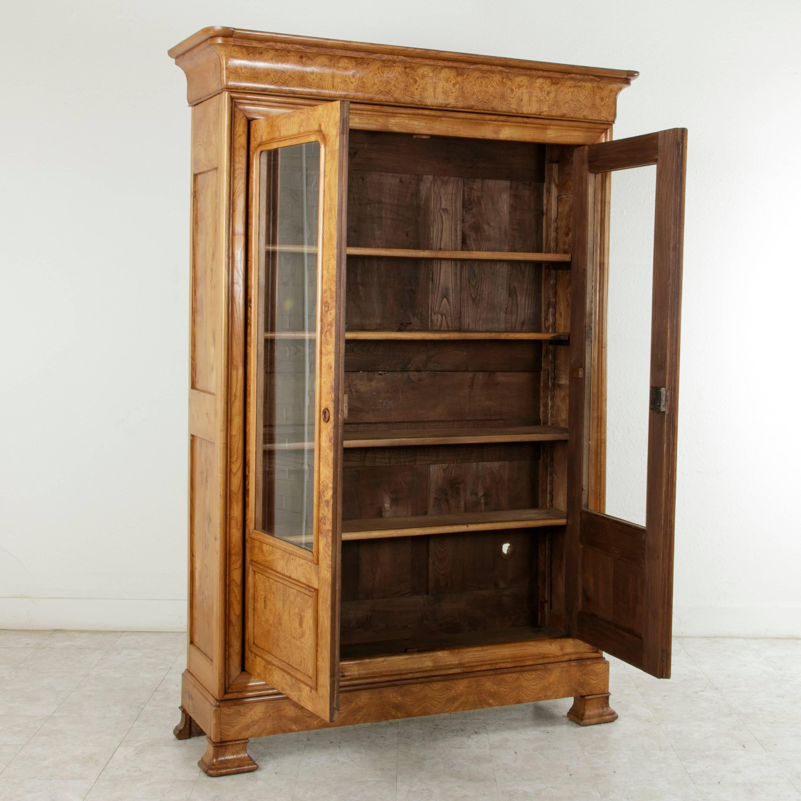 Late 19th Century Louis Philippe Style Burl Ash Bibliotheque, Bookcase, Vitrine 1