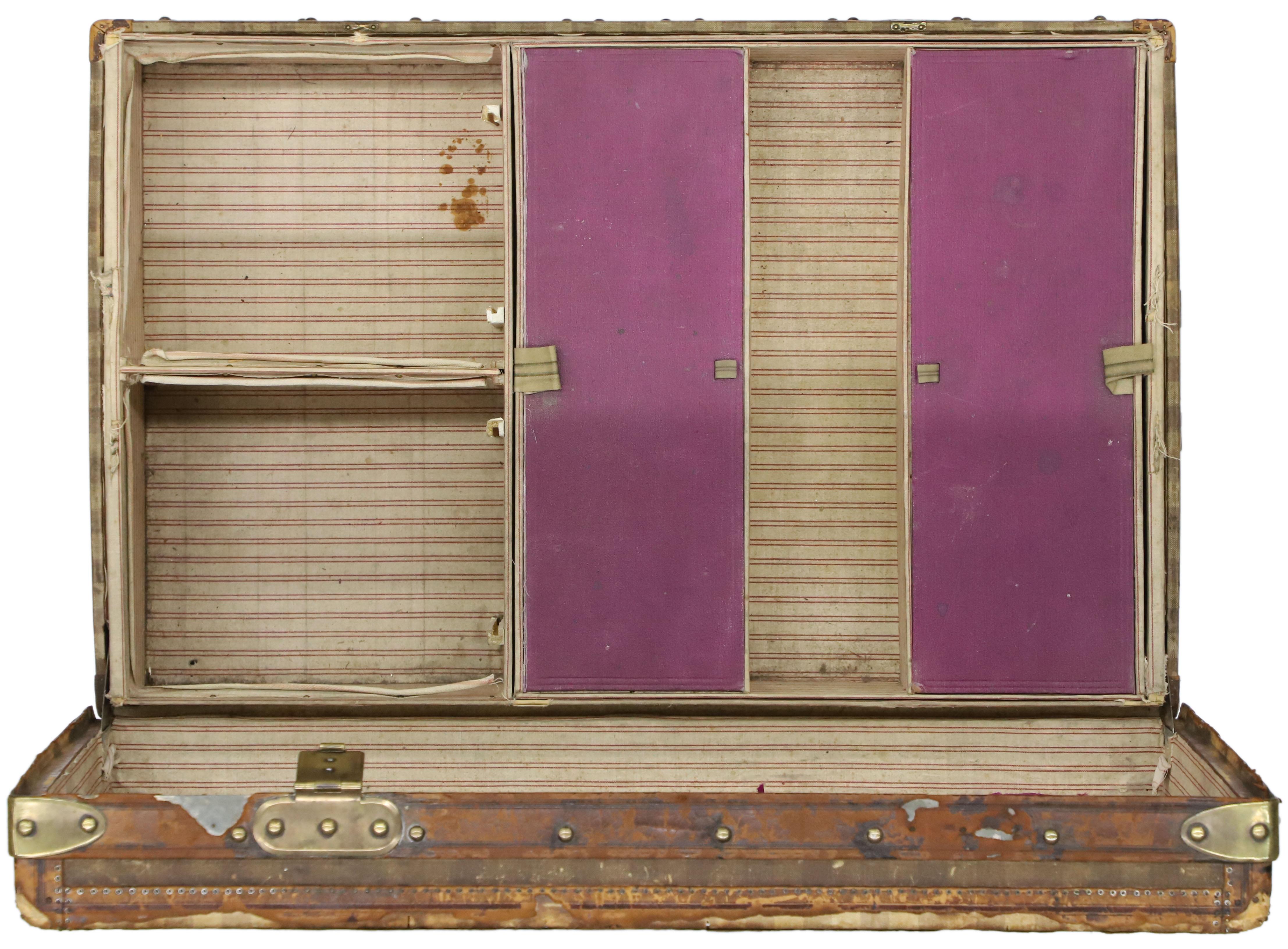 Late 19th Century Louis Vuitton Striped Rayee Canvas Steamer Trunk 1