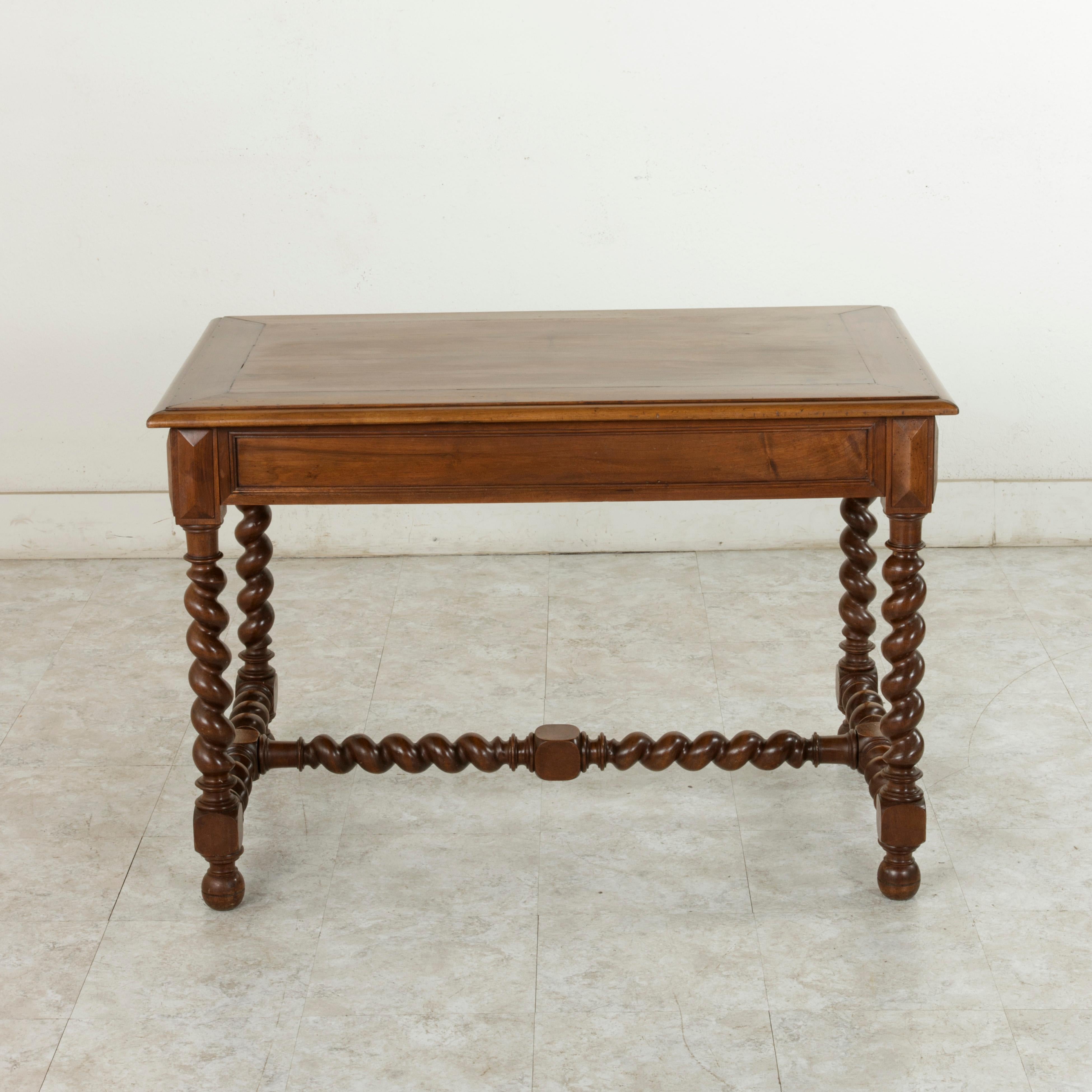 French Late 19th Century Louis XIII Style Walnut Writing Table, Desk, Barley Twist Legs