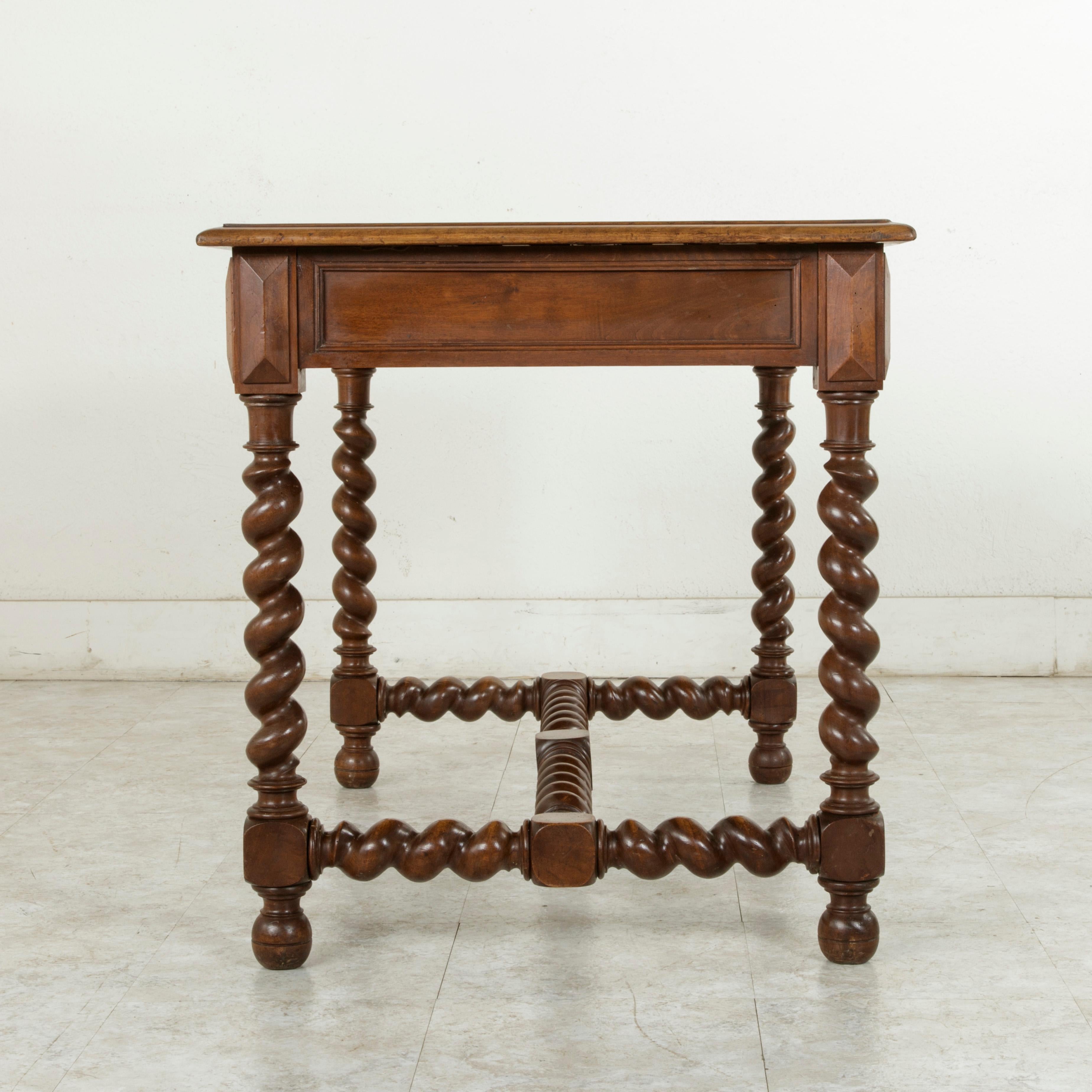 Late 19th Century Louis XIII Style Walnut Writing Table, Desk, Barley Twist Legs In Good Condition In Fayetteville, AR