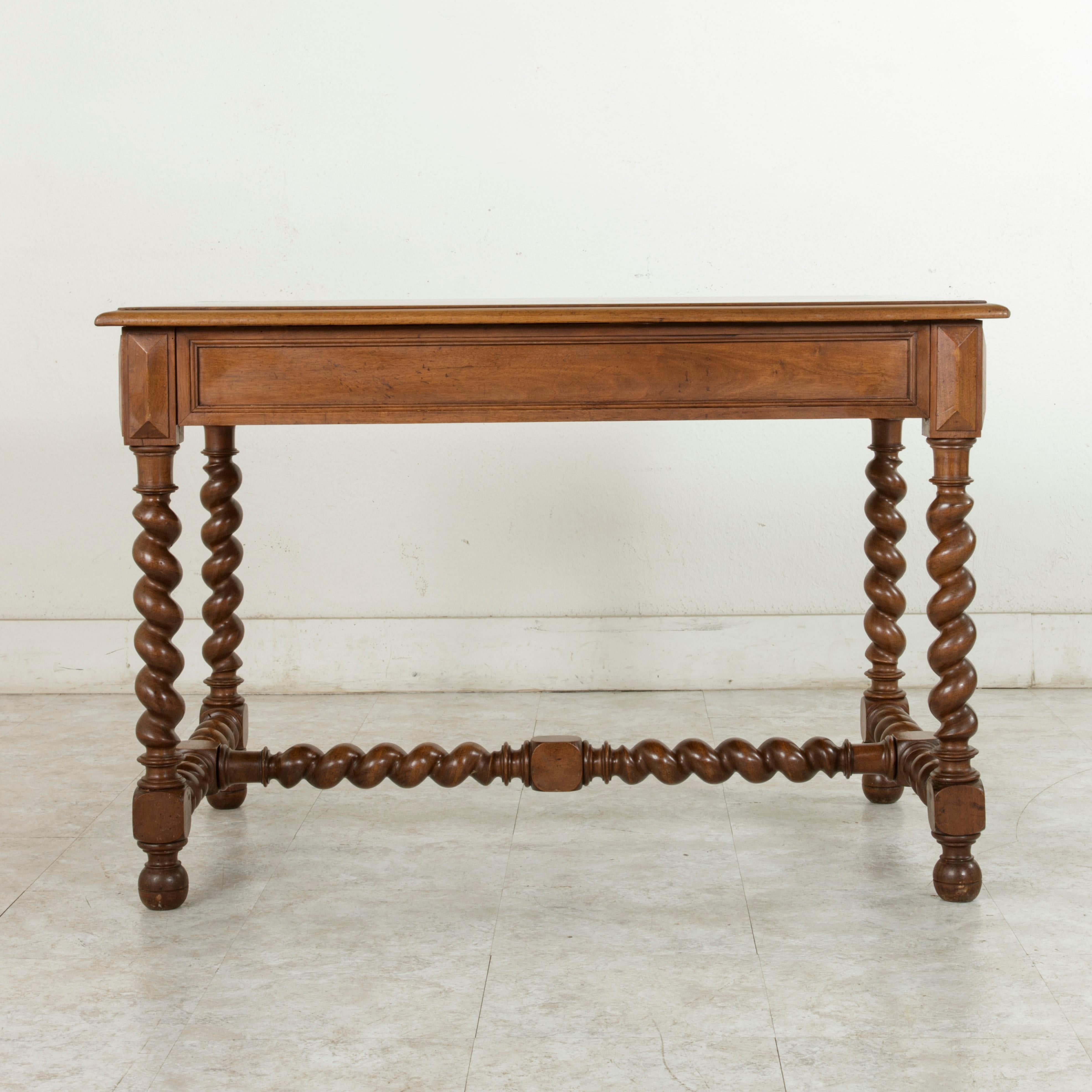 Late 19th Century Louis XIII Style Walnut Writing Table, Desk, Barley Twist Legs 1