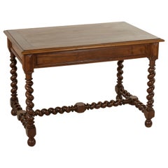 Antique Late 19th Century Louis XIII Style Walnut Writing Table, Desk, Barley Twist Legs