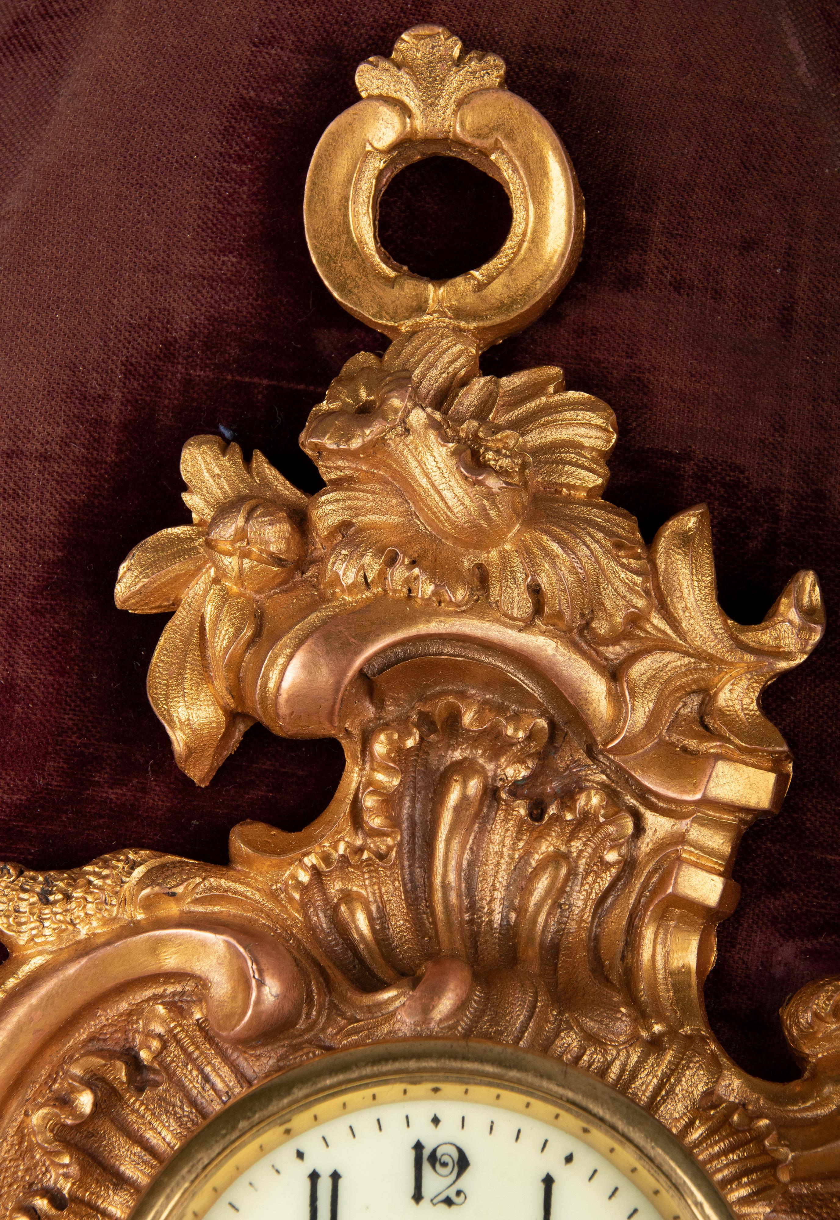 Late 19th Century Louis XV Rococo Style Gilt Bronze Cartel Wall Clock For Sale 2