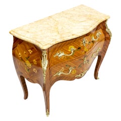 Late 19th Century Louis XV Style Bronze and Marquetry Petit Bombe Commode