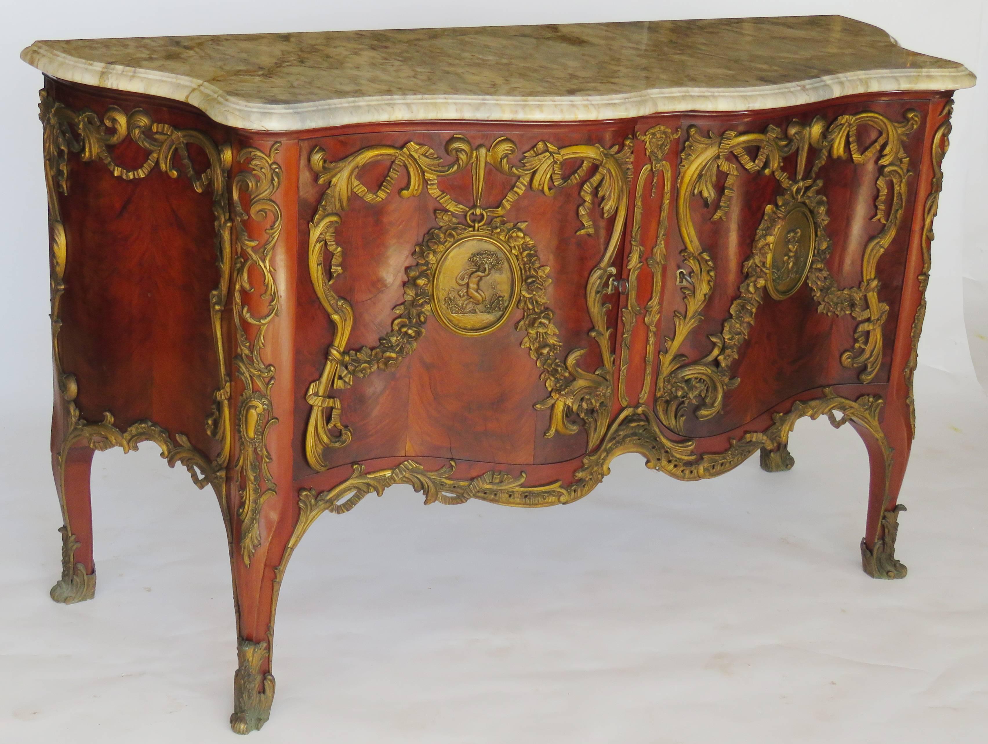 French Louis XV Style Bronze-Mounted Mahogany Commode