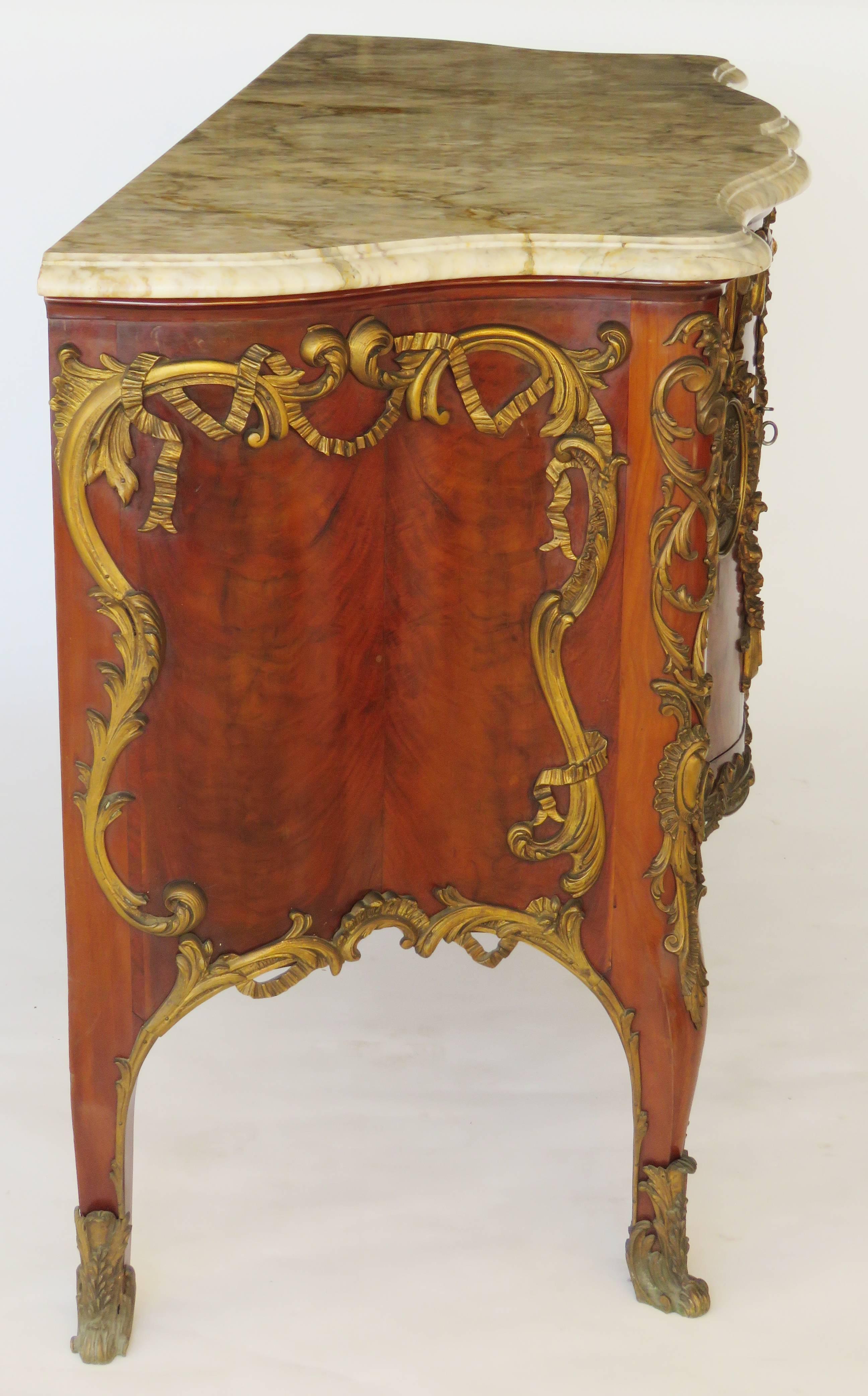 Hand-Crafted Louis XV Style Bronze-Mounted Mahogany Commode