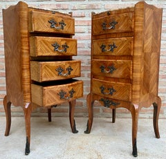 Late 19th Century Louis XV Style French Marquetry and Marble Chests of Drawers