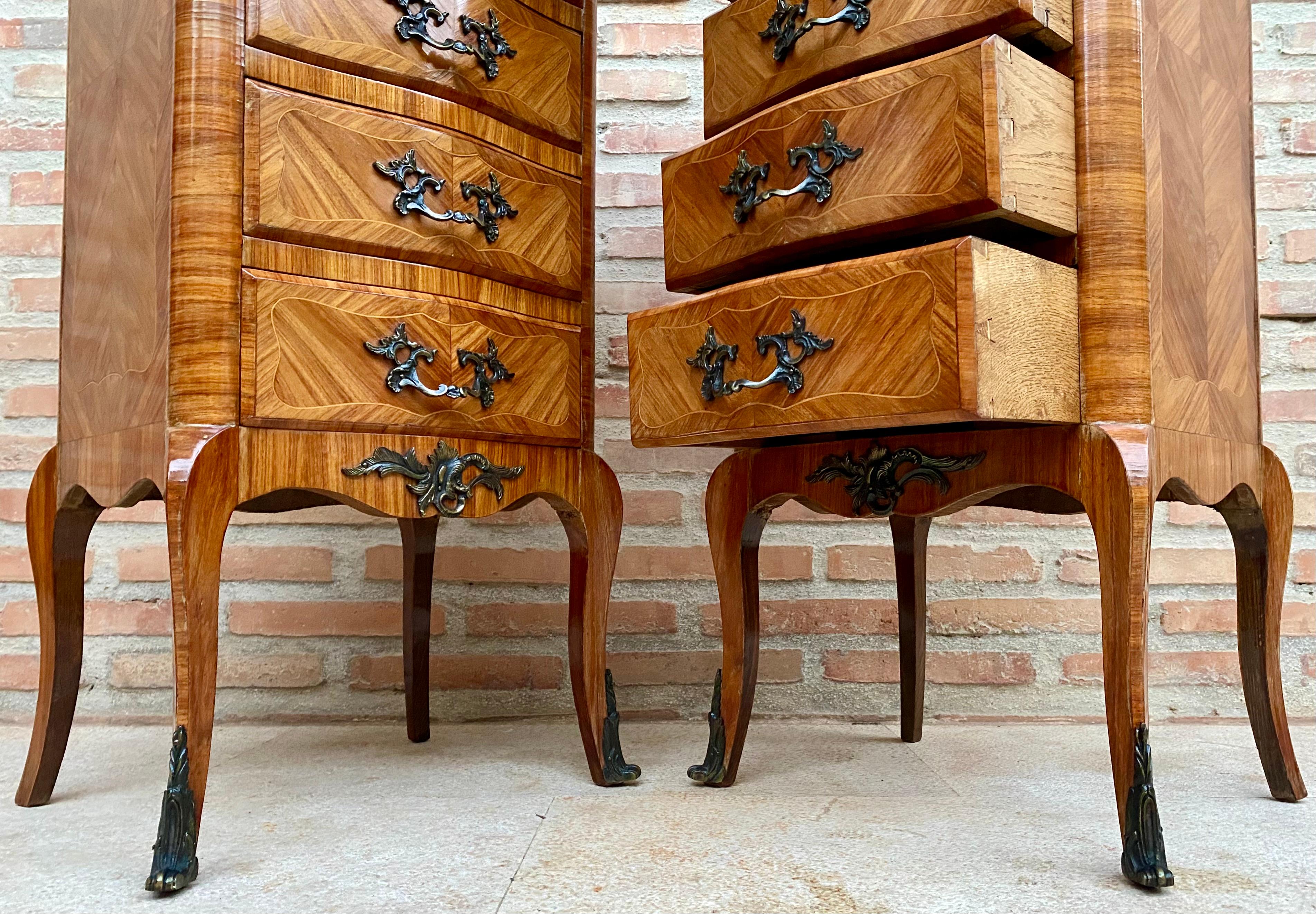 Late 19th Century Louis XV Style French Marquetry and Marble Chests of Drawers For Sale 1