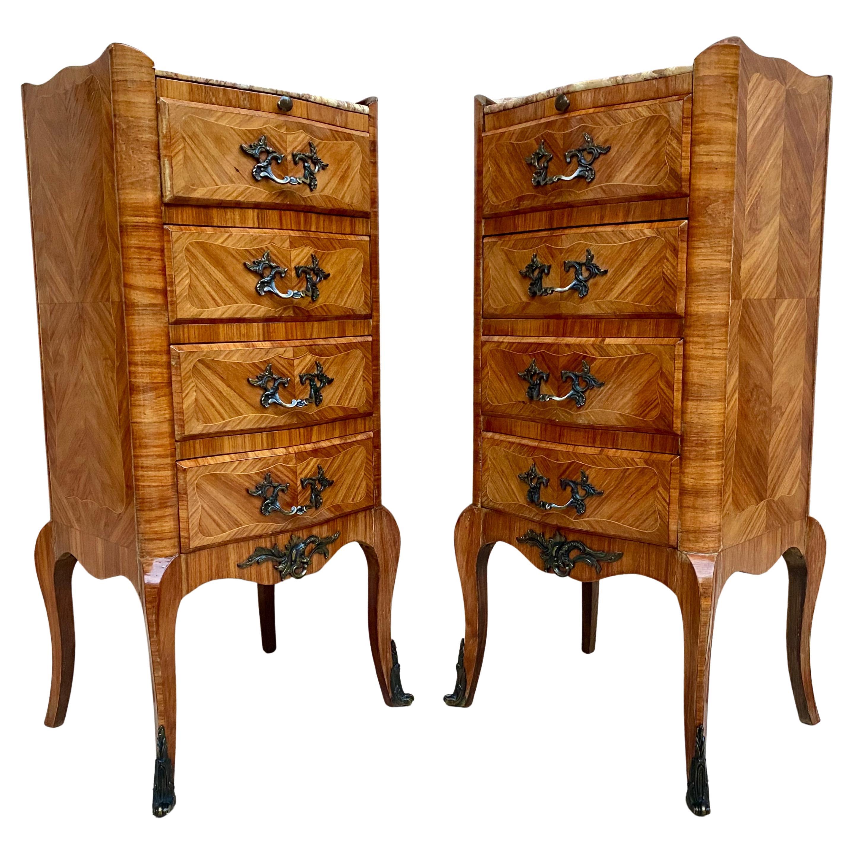 Late 19th Century Louis XV Style French Marquetry and Marble Chests of Drawers For Sale