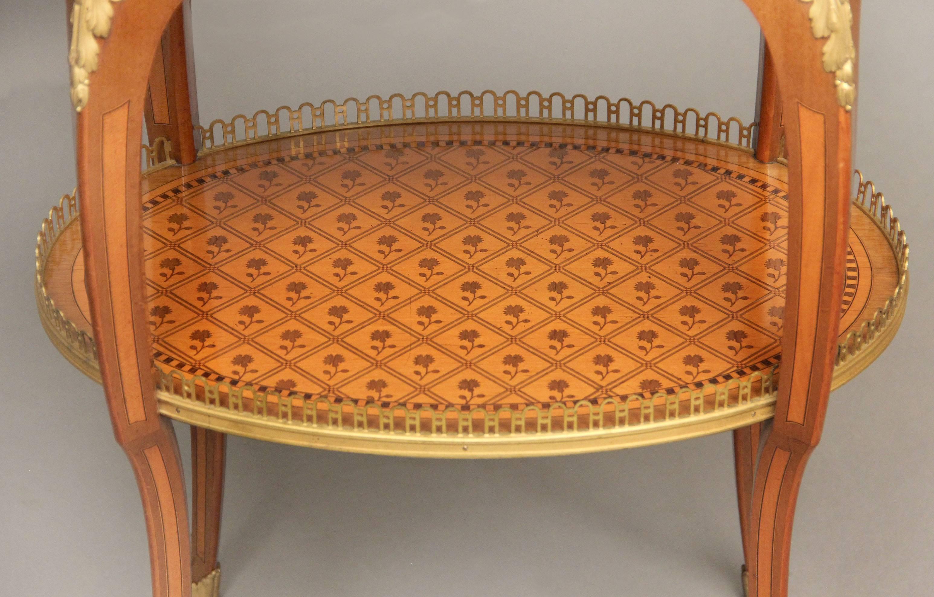 Belle Époque Late 19th Century Louis XV Style Gilt Bronze-Mounted Marquetry Lamp Table For Sale