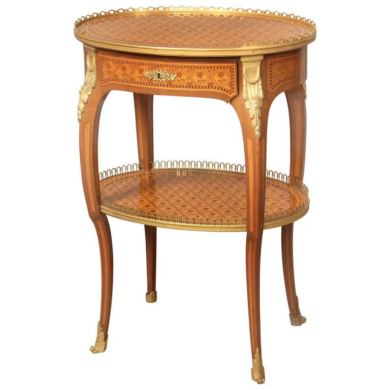 Late 19th Century Louis XV Style Gilt Bronze-Mounted Marquetry Lamp Table For Sale