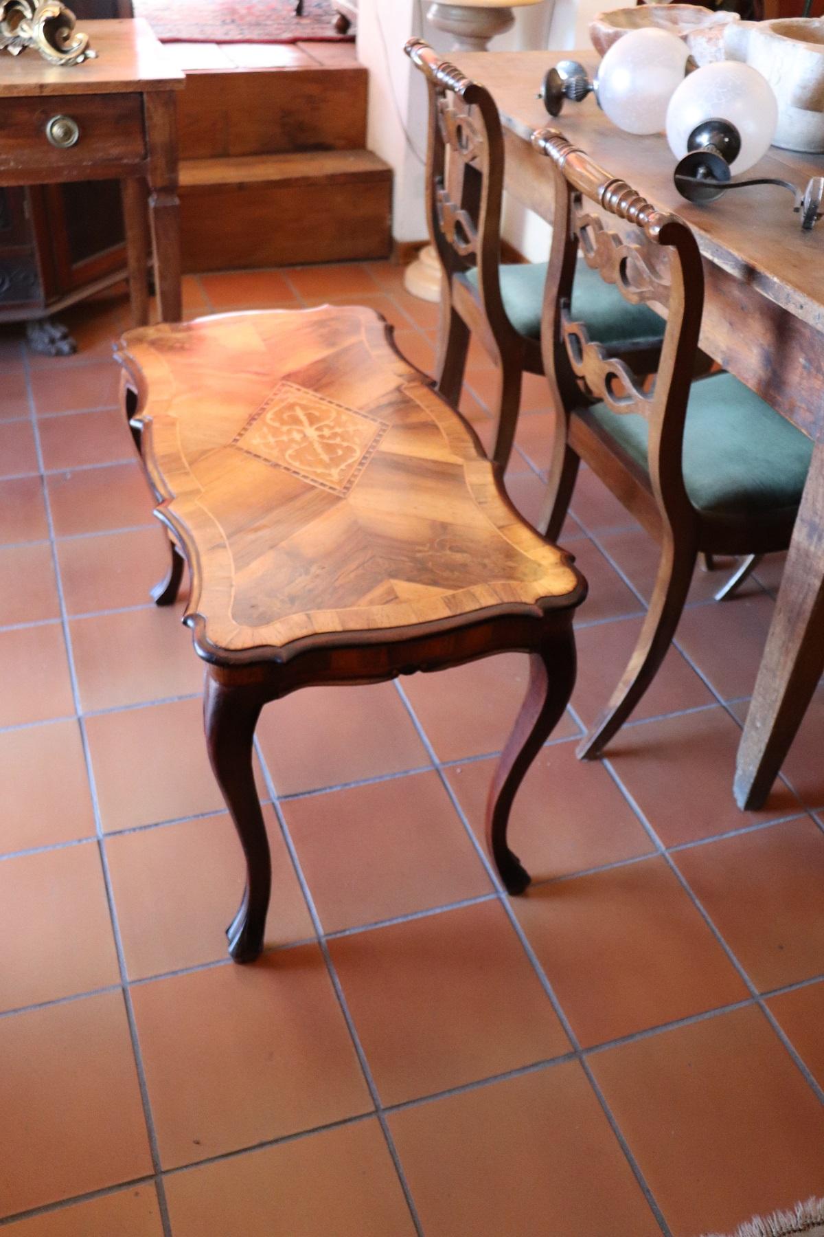 Late 19th Century Louis XV Style Inlaid Walnut Side Table or Sofa Table In Excellent Condition In Casale Monferrato, IT