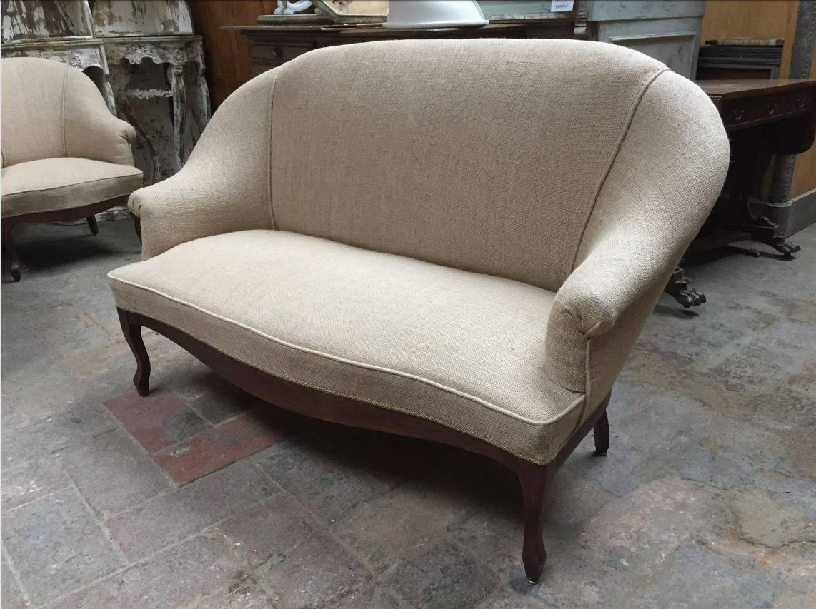 Linen Late 19th Century Louis XV Style Italian Living Room Set with New Upholstery For Sale