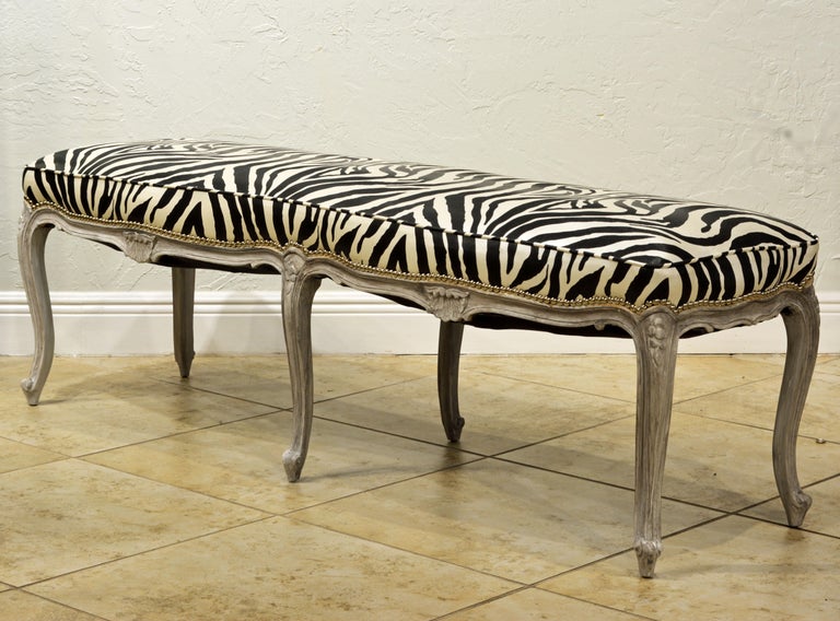 Late 19th Century Louis XV Style Painted Zebra Print Covered Six Leg Bench At 1stdibs