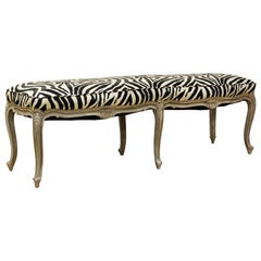 Late 19th Century Louis XV Style Painted Zebra Print Covered Six Leg Bench