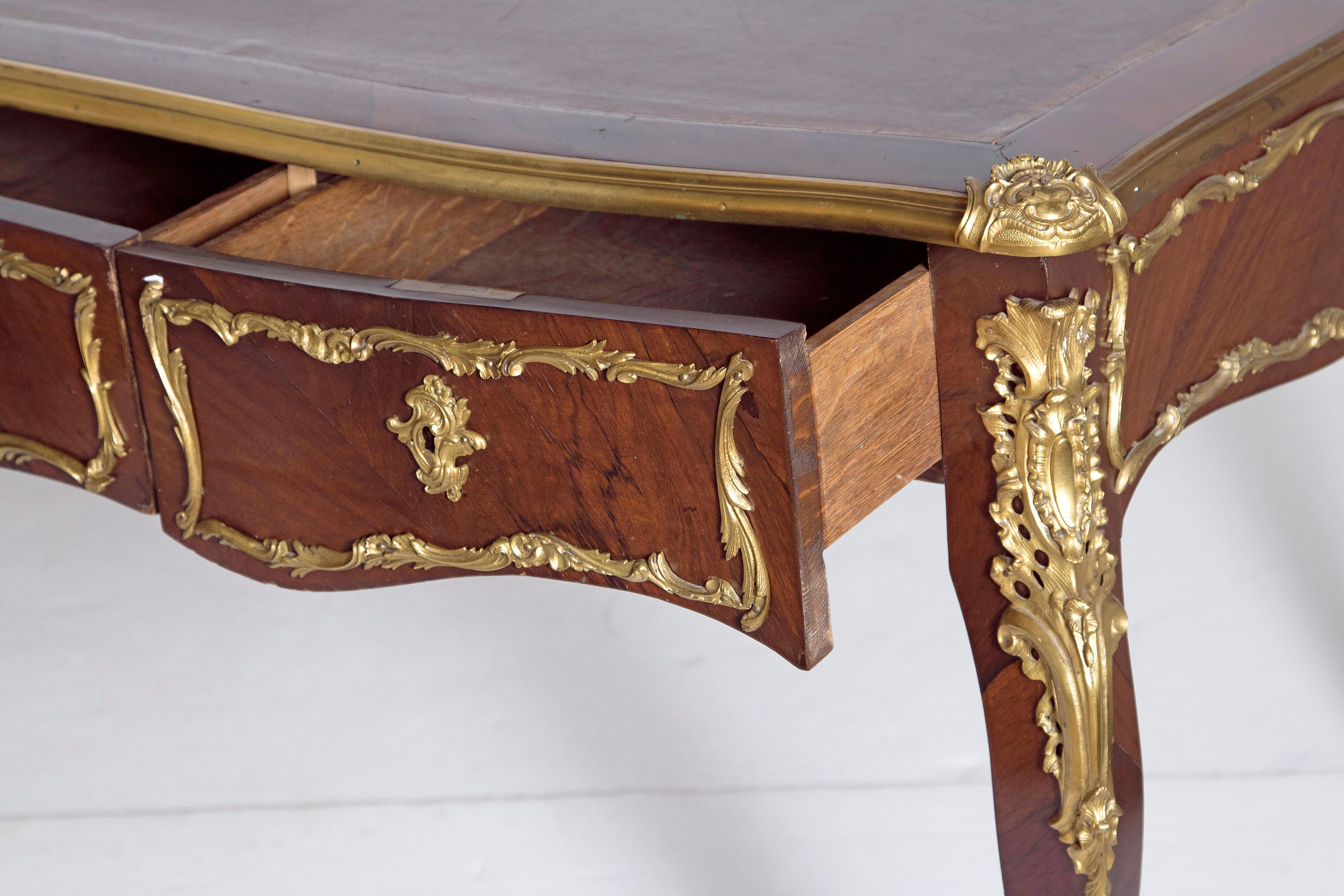 Hand-Carved Late 19th Century Louis XV Style Rosewood and Ormolu Bureau Plat