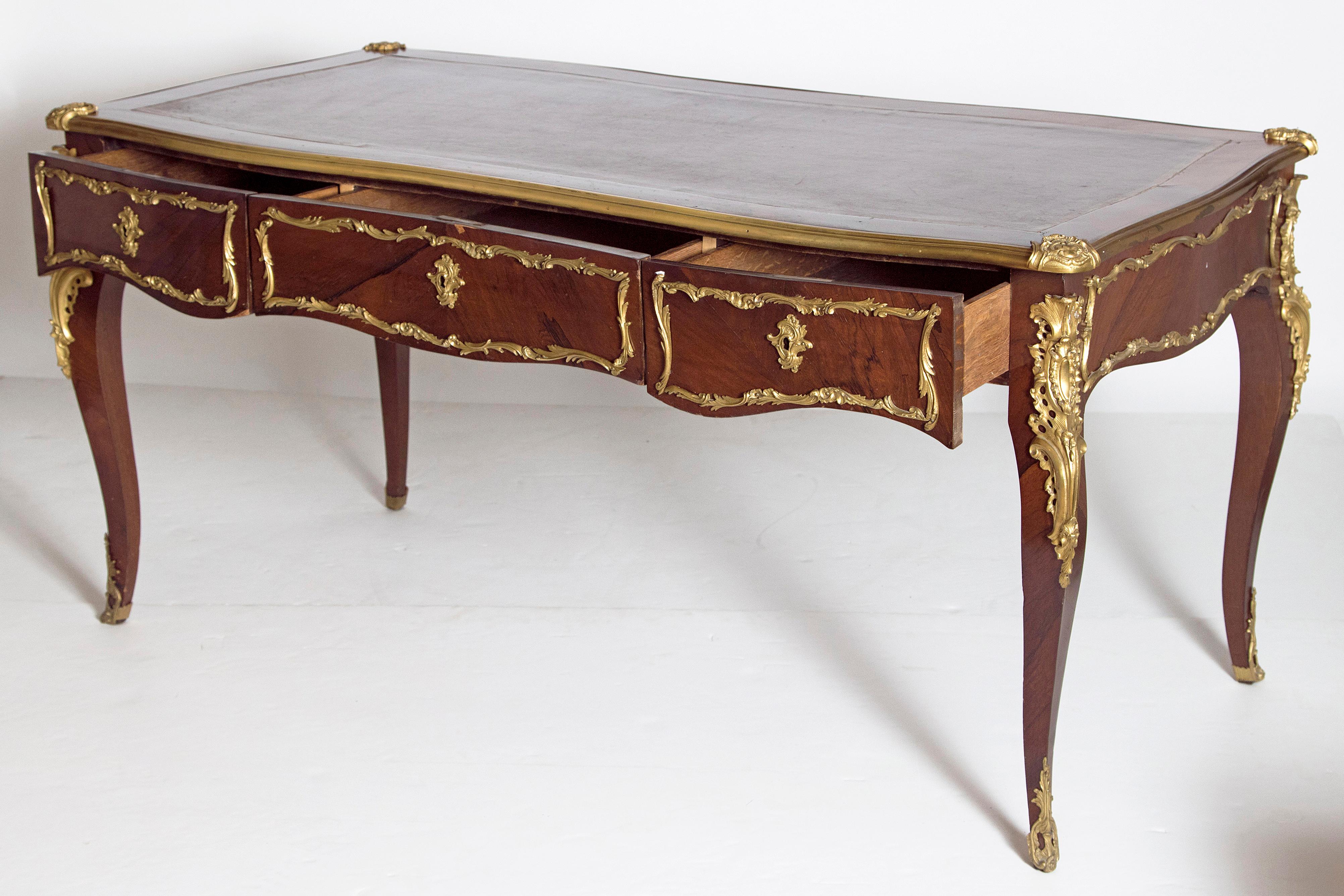 Late 19th Century Louis XV Style Rosewood and Ormolu Bureau Plat In Good Condition In Dallas, TX