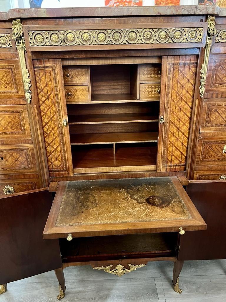 Leather Late 19th Century Louis XV Transition-Style Cabinet  For Sale