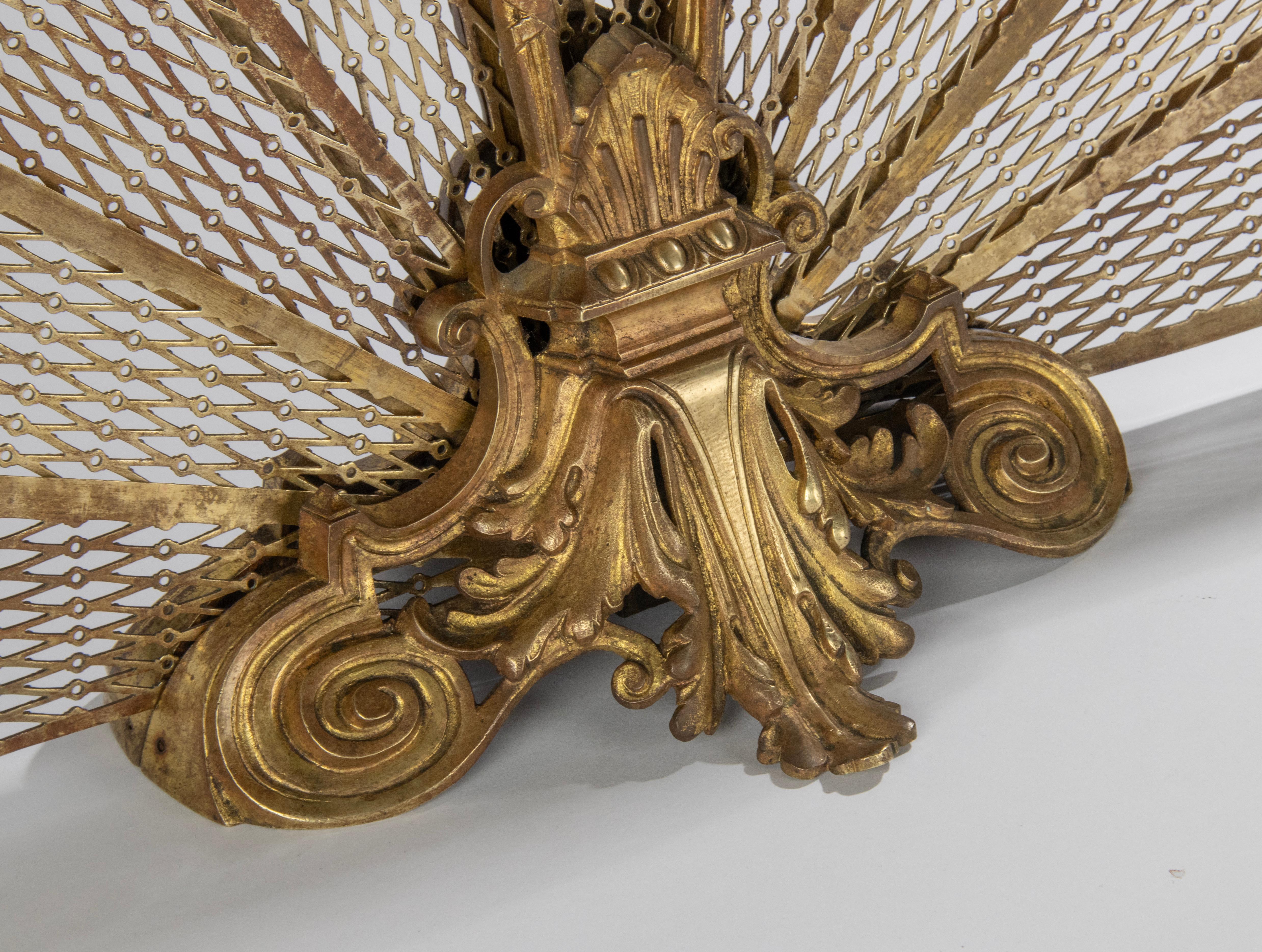 Late 19th Century Louis XVI Bronze Fan Foldable Peacock Fire Place Screen 10