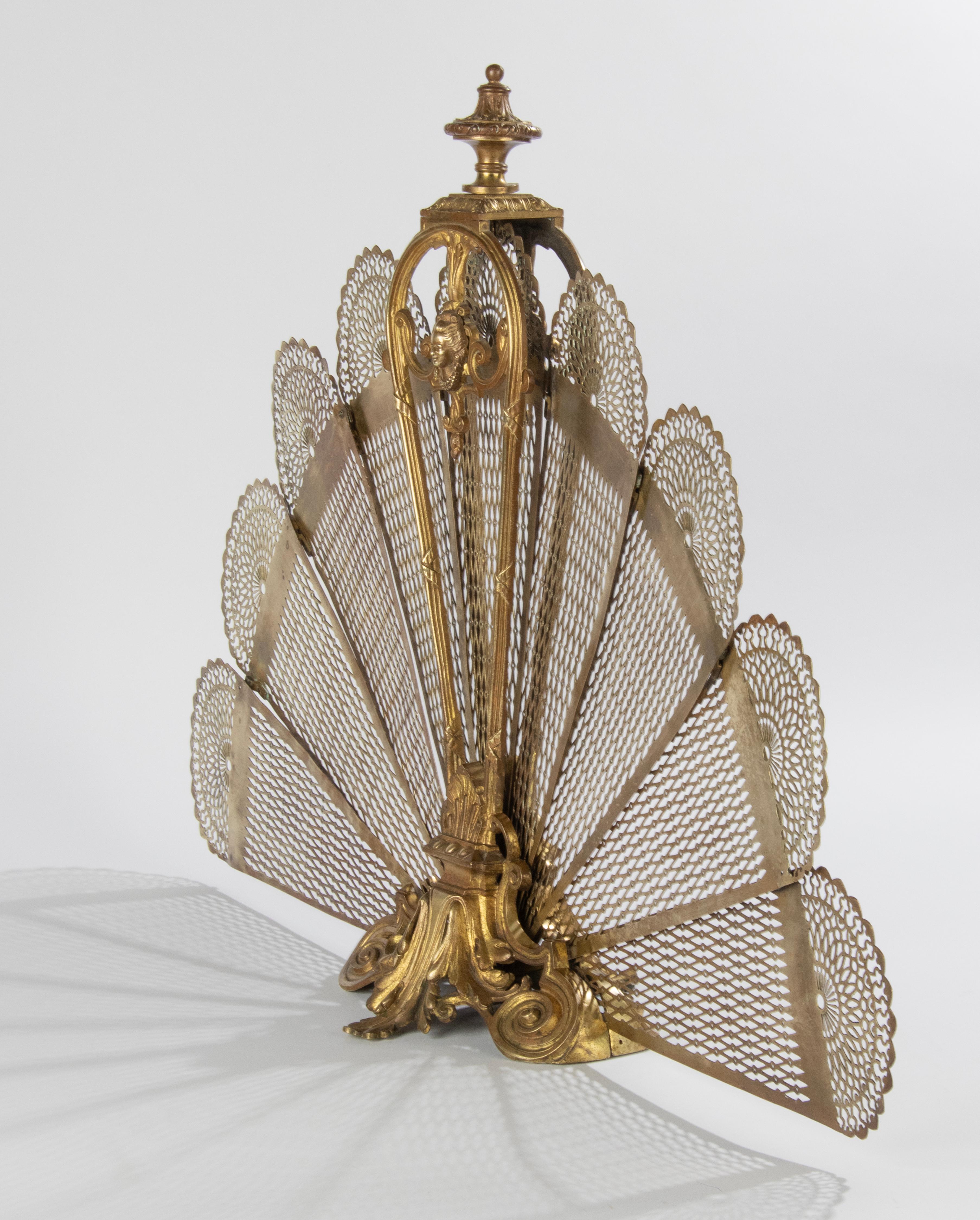 Late 19th Century Louis XVI Bronze Fan Foldable Peacock Fire Place Screen 2