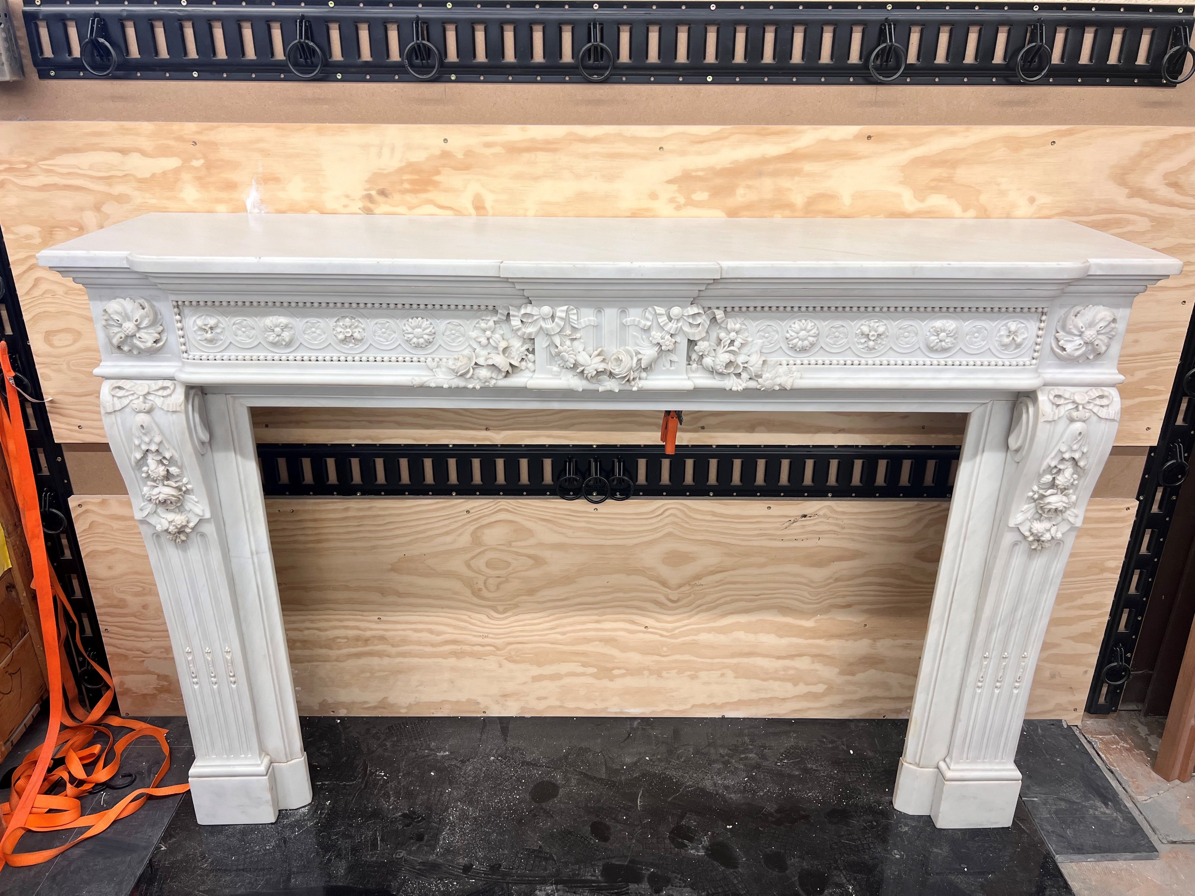 Late 19th Century Louis XVI Mantel in Carrara Marble For Sale